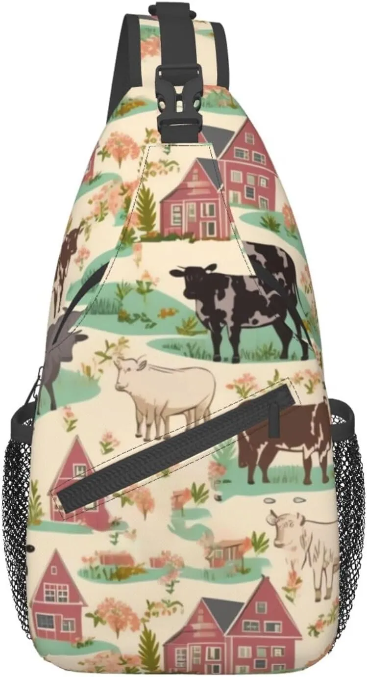 Cattle Farm Sanctuary Cross Chest Bag Diagonally Crossbody Shoulder Bag Travel Backpack Sling Bag for Women Men