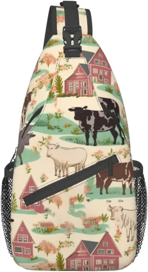 Cattle Farm Sanctuary Cross Chest Bag Diagonally Crossbody Shoulder Bag Travel Backpack Sling Bag for Women Men