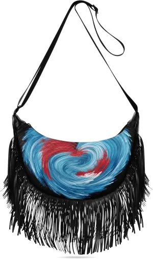 CEBUGI Women's Fringe Crossbody Tassel Purse Tie-dye with Heart Hobo Shoulder Bags Crossbody Handbag with Adjustable Shoulder Straps