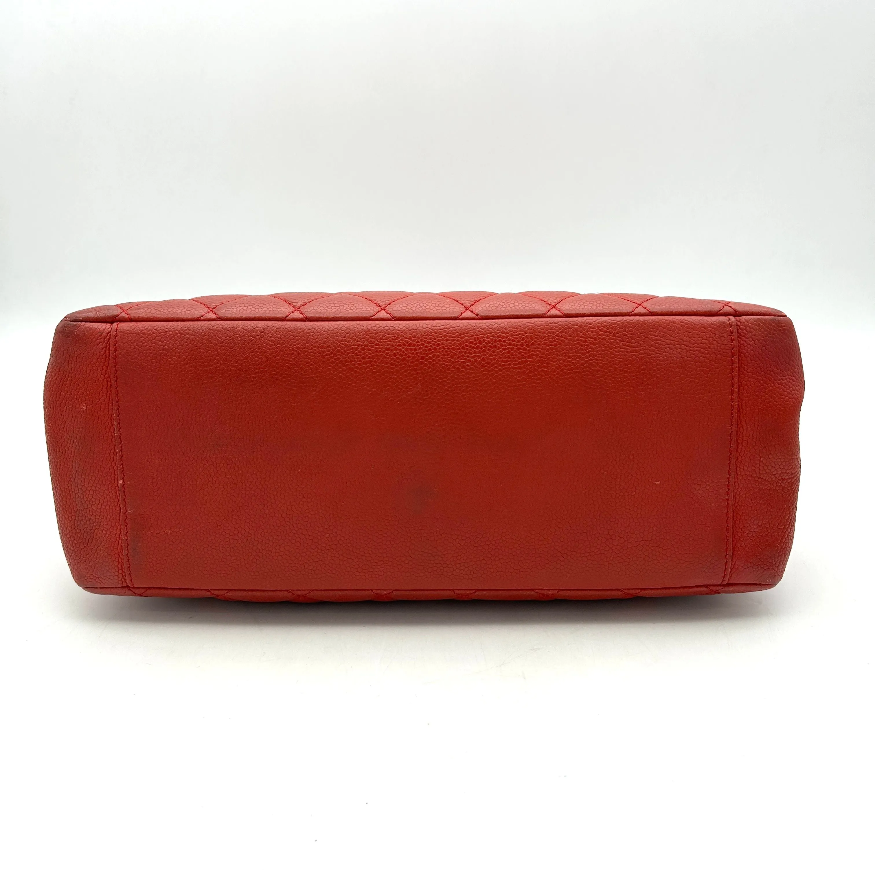 CHANEL Caviar Quilted Grand Shopping Tote GST Red LA41078