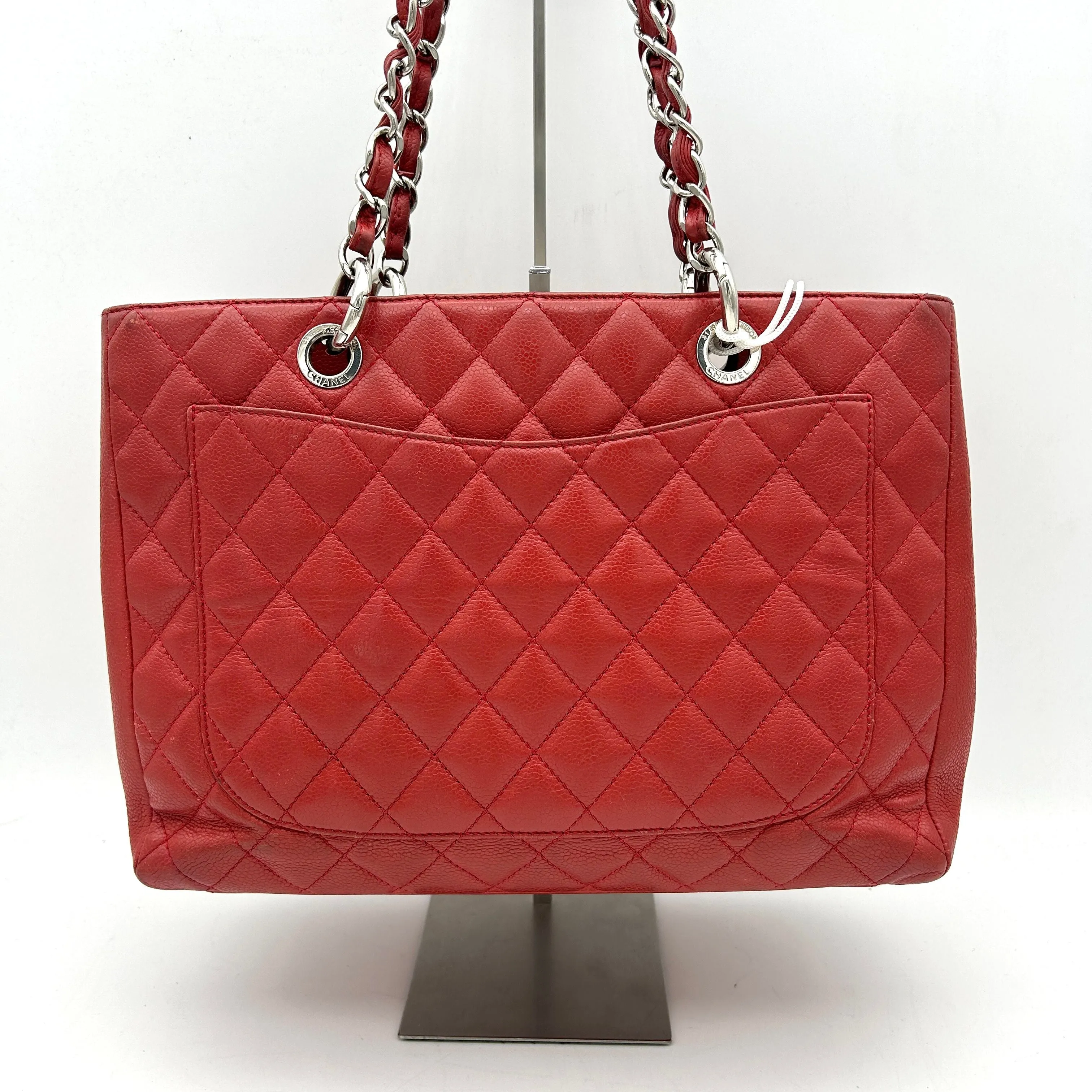 CHANEL Caviar Quilted Grand Shopping Tote GST Red LA41078