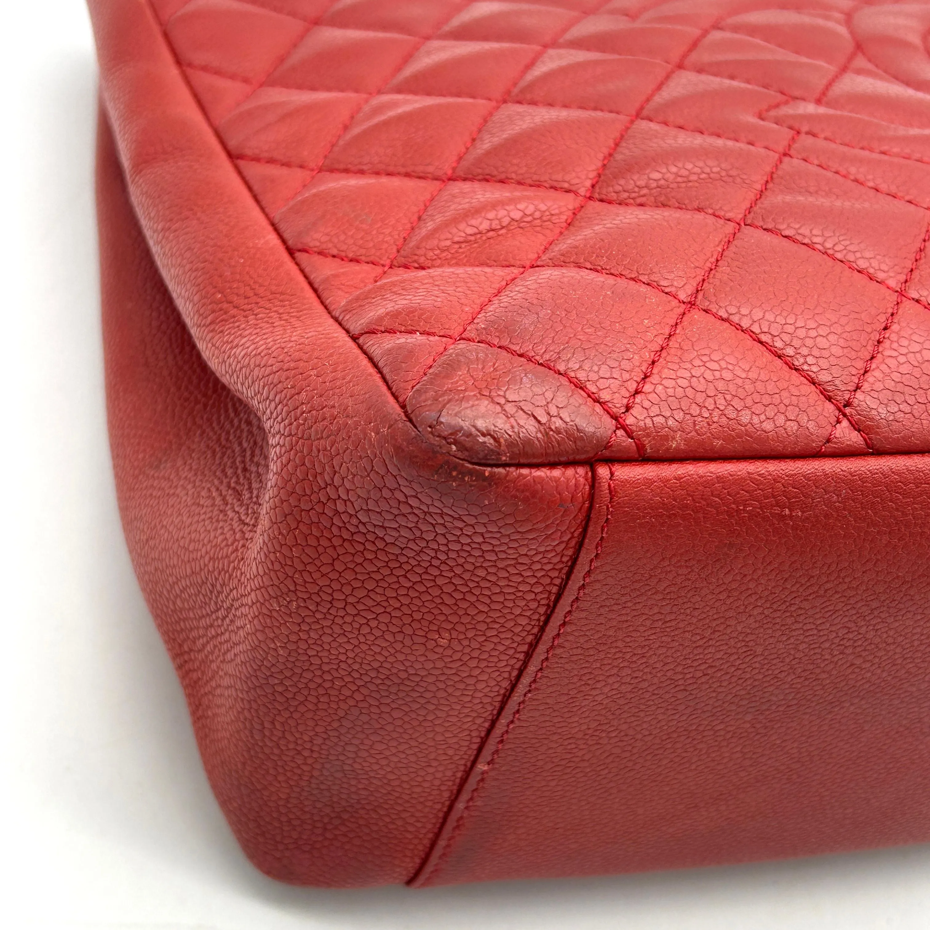 CHANEL Caviar Quilted Grand Shopping Tote GST Red LA41078