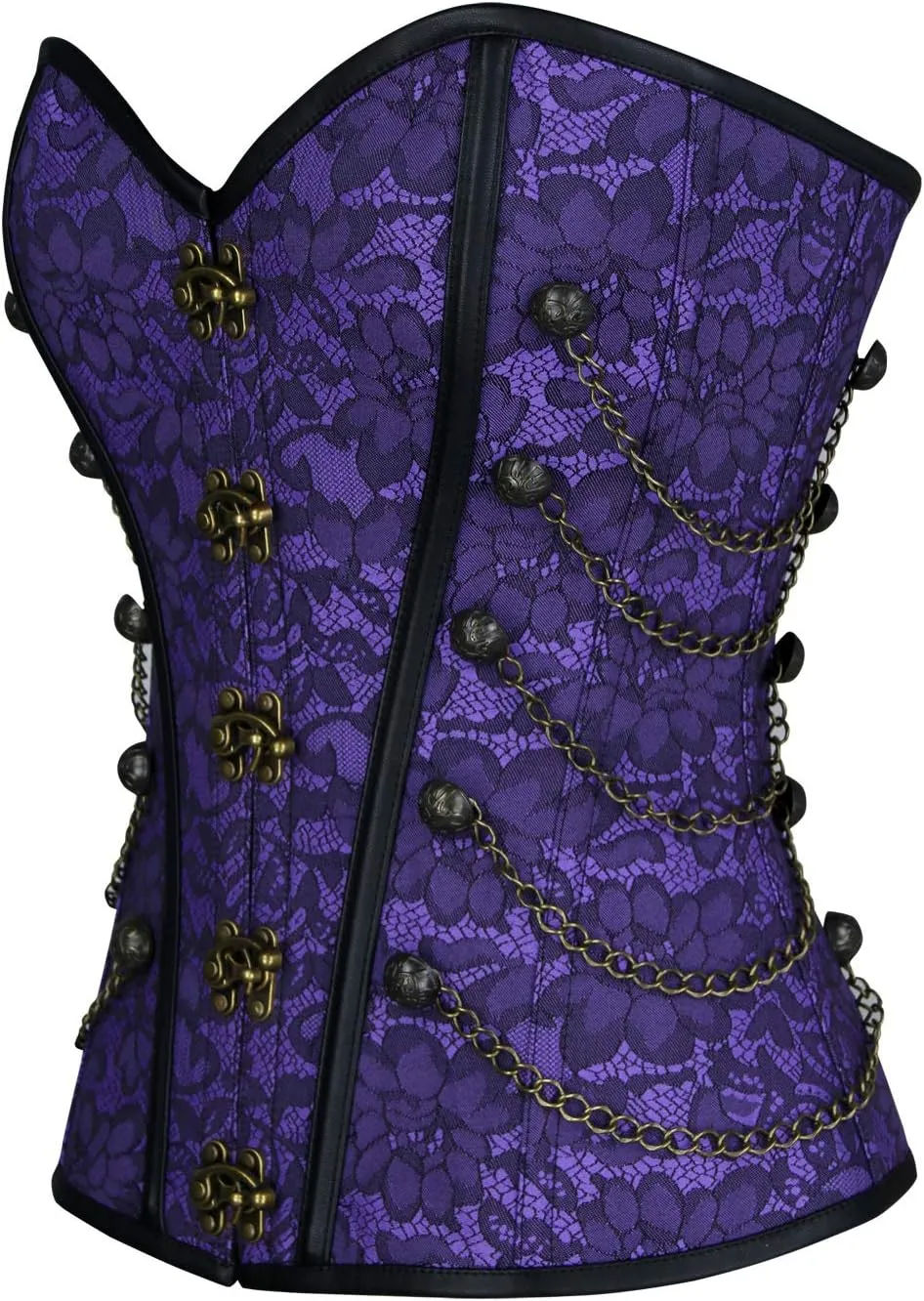 Charmian Women's Spiral Steel Boned Steampunk Gothic Bustier Corset with Chains