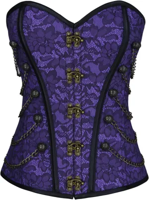 Charmian Women's Spiral Steel Boned Steampunk Gothic Bustier Corset with Chains
