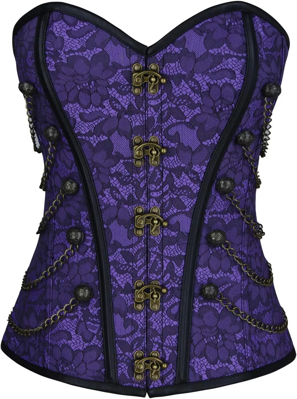 Charmian Women's Spiral Steel Boned Steampunk Gothic Bustier Corset with Chains