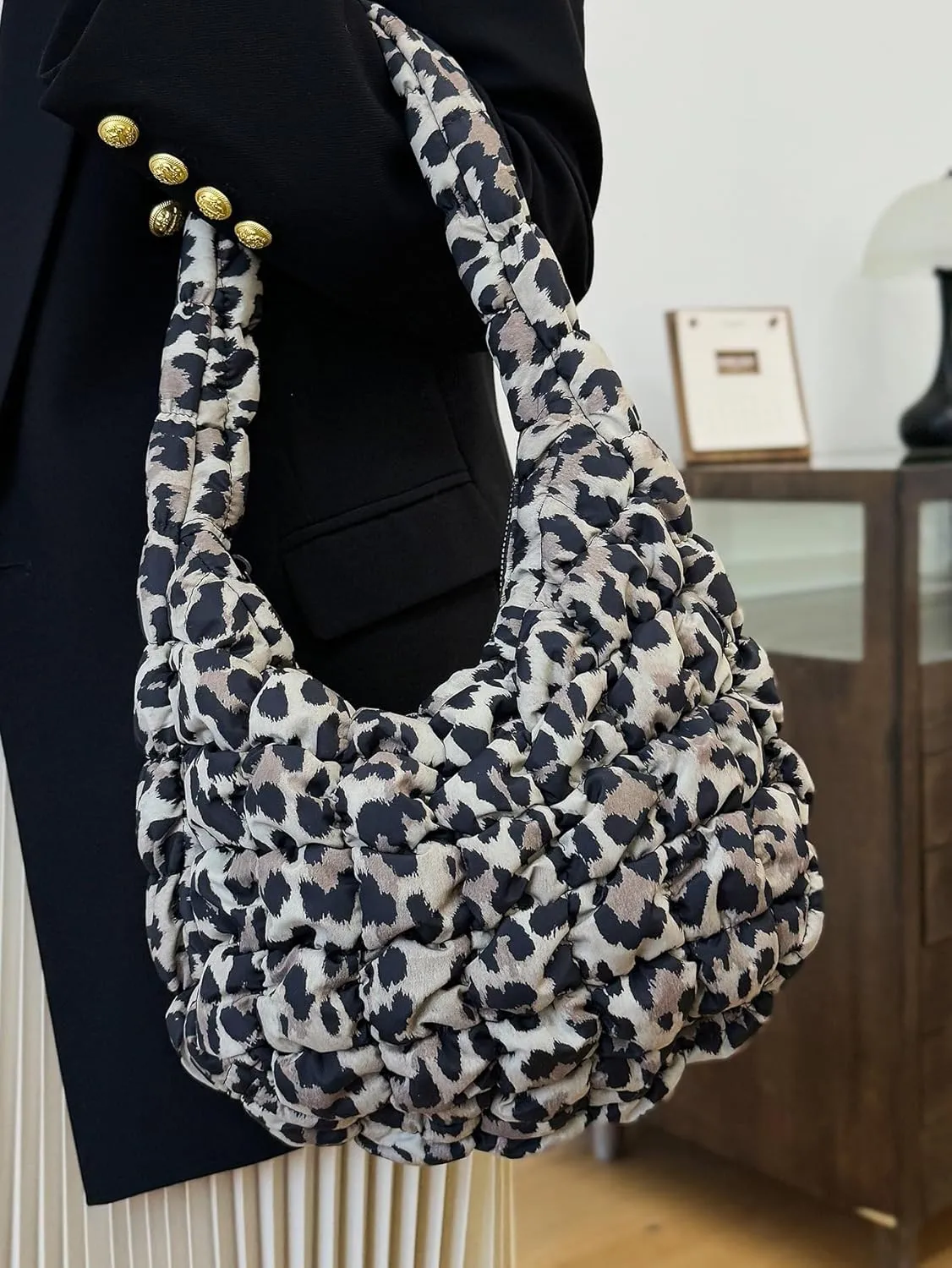 Cheetah Tote Purse for Women, Puffer Leopard Print Shoulder Bag Y2k Purse Puffy Corduroy Hobo Satchel Handbag Punk Bag