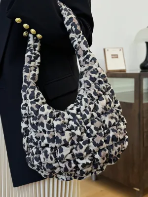 Cheetah Tote Purse for Women, Puffer Leopard Print Shoulder Bag Y2k Purse Puffy Corduroy Hobo Satchel Handbag Punk Bag