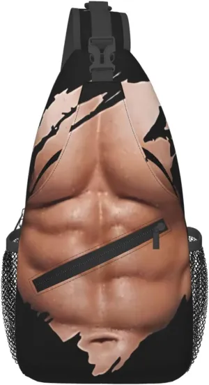 Chest Six Pack ABS Muscles Bodybuilder Crossbody Bag Cross Chest Bag Adjustable Sling Backpack Sports Gym Shoulder Bags Travel Cycling Daypack Diagonally Casual Rucksack