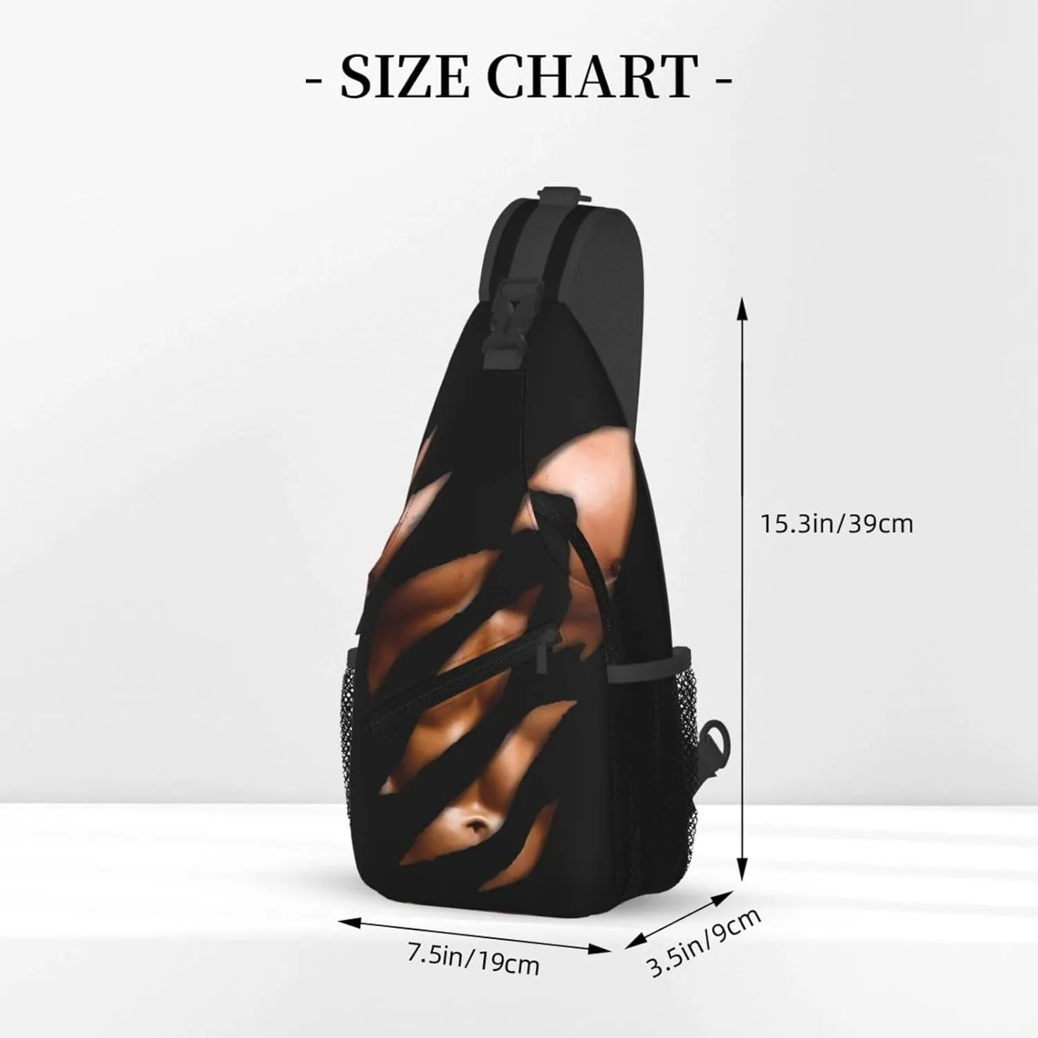 Chest Six Pack ABS Muscles Bodybuilder Crossbody Bag Cross Chest Bag Adjustable Sling Backpack Sports Gym Shoulder Bags Travel Cycling Daypack Diagonally Casual Rucksack