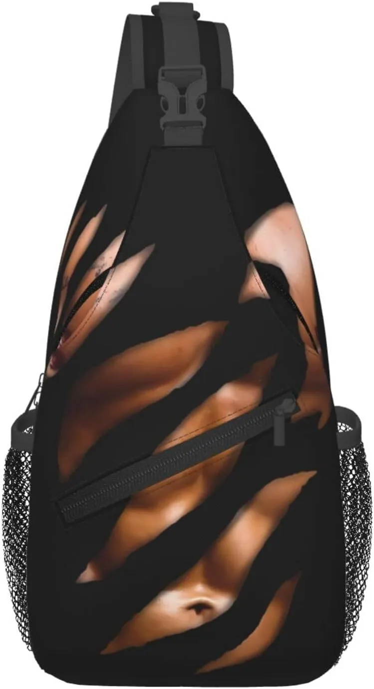 Chest Six Pack ABS Muscles Bodybuilder Crossbody Bag Cross Chest Bag Adjustable Sling Backpack Sports Gym Shoulder Bags Travel Cycling Daypack Diagonally Casual Rucksack