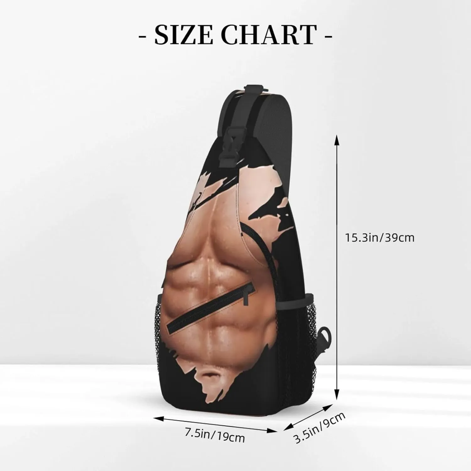 Chest Six Pack ABS Muscles Bodybuilder Crossbody Bag Cross Chest Bag Adjustable Sling Backpack Sports Gym Shoulder Bags Travel Cycling Daypack Diagonally Casual Rucksack