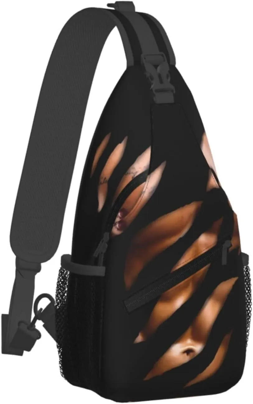 Chest Six Pack ABS Muscles Bodybuilder Crossbody Bag Cross Chest Bag Adjustable Sling Backpack Sports Gym Shoulder Bags Travel Cycling Daypack Diagonally Casual Rucksack