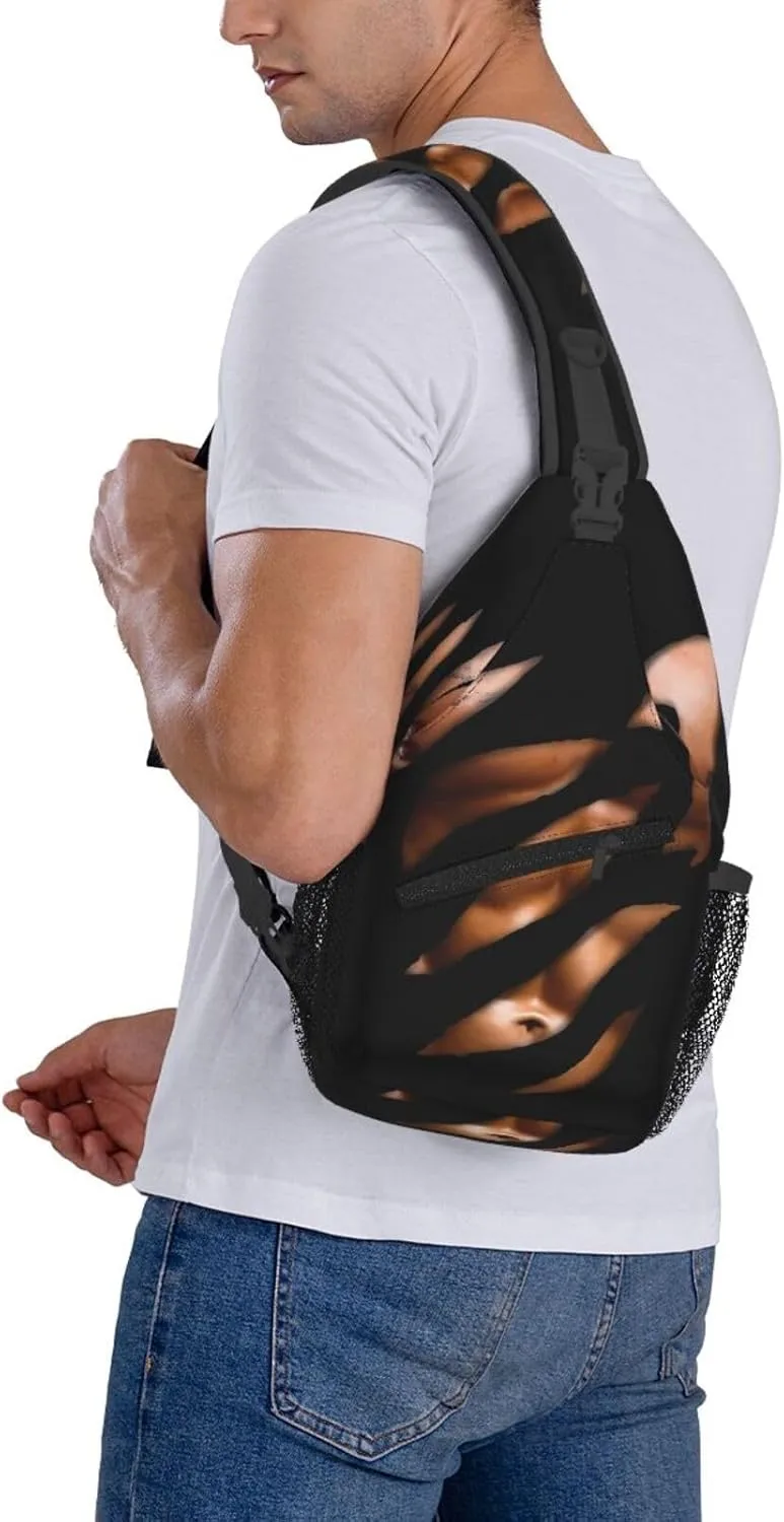 Chest Six Pack ABS Muscles Bodybuilder Crossbody Bag Cross Chest Bag Adjustable Sling Backpack Sports Gym Shoulder Bags Travel Cycling Daypack Diagonally Casual Rucksack