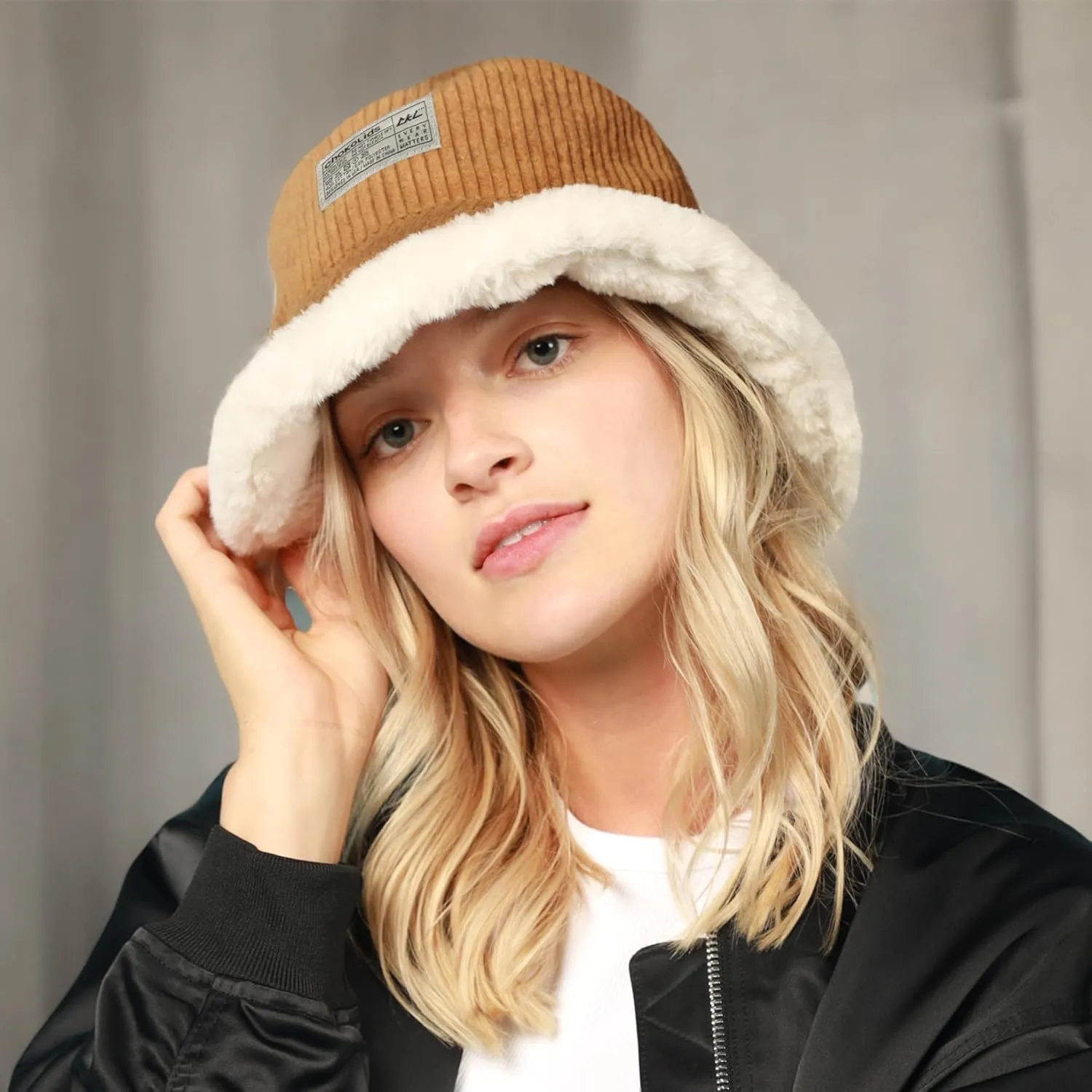 CHOK.LIDS Reversible Fur Bucket Hat Elegant Fuzzy Bucket Hat Corduroy Trendy Winter Hat Fluffy Warm Fashionable Fleece