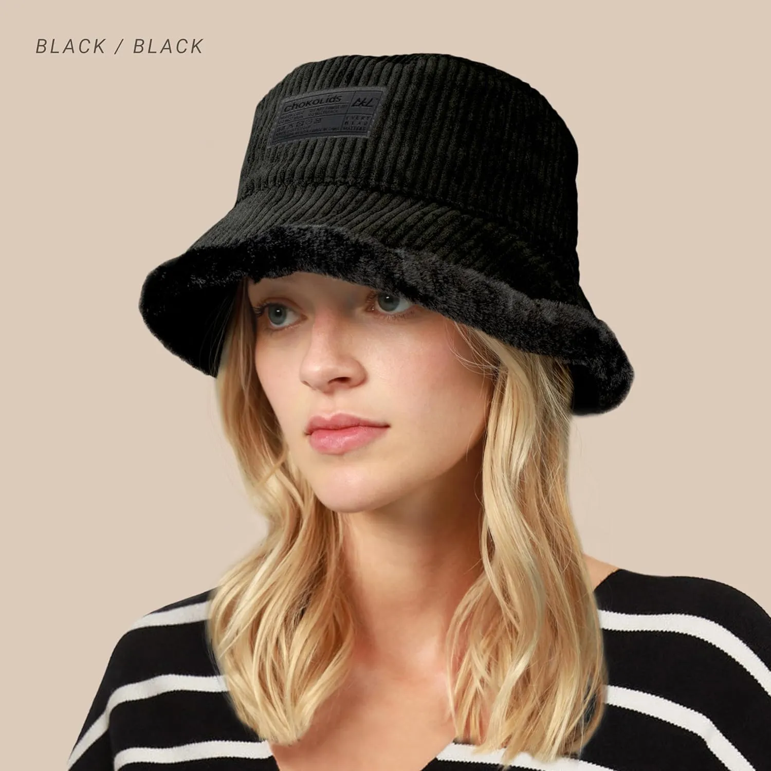 CHOK.LIDS Reversible Fur Bucket Hat Elegant Fuzzy Bucket Hat Corduroy Trendy Winter Hat Fluffy Warm Fashionable Fleece