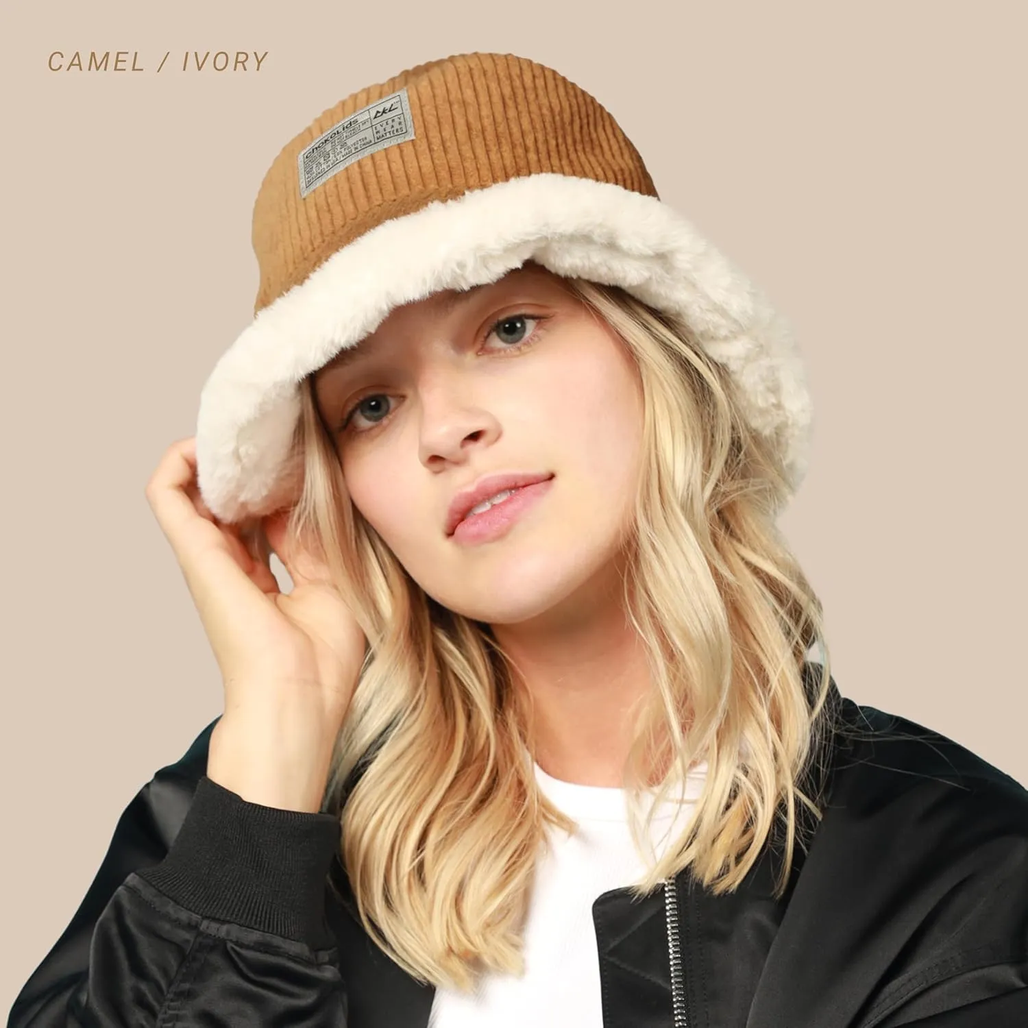 CHOK.LIDS Reversible Fur Bucket Hat Elegant Fuzzy Bucket Hat Corduroy Trendy Winter Hat Fluffy Warm Fashionable Fleece