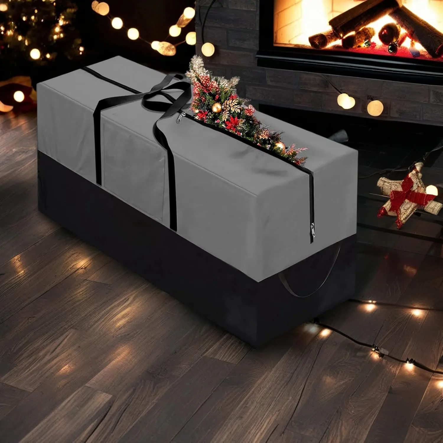 Christmas Tree Storage Bag, Fits Up 10 Ft Tall Artificial Trees-Heavy Duty Holiday Storage Box with Durable Reinforced Handles & Zipper & Transparent Pocket- 600D Oxford Tree Storage Container, Gray