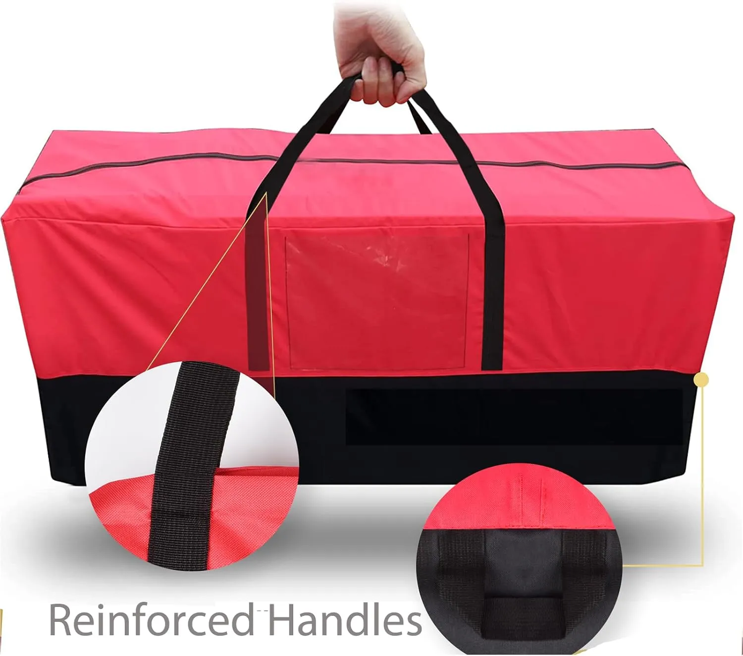 Christmas Tree Storage Bag, Fits Up 10 Ft Tall Artificial Trees-Heavy Duty Holiday Storage Box with Durable Reinforced Handles & Zipper & Transparent Pocket- 600D Oxford Tree Storage Container, Red
