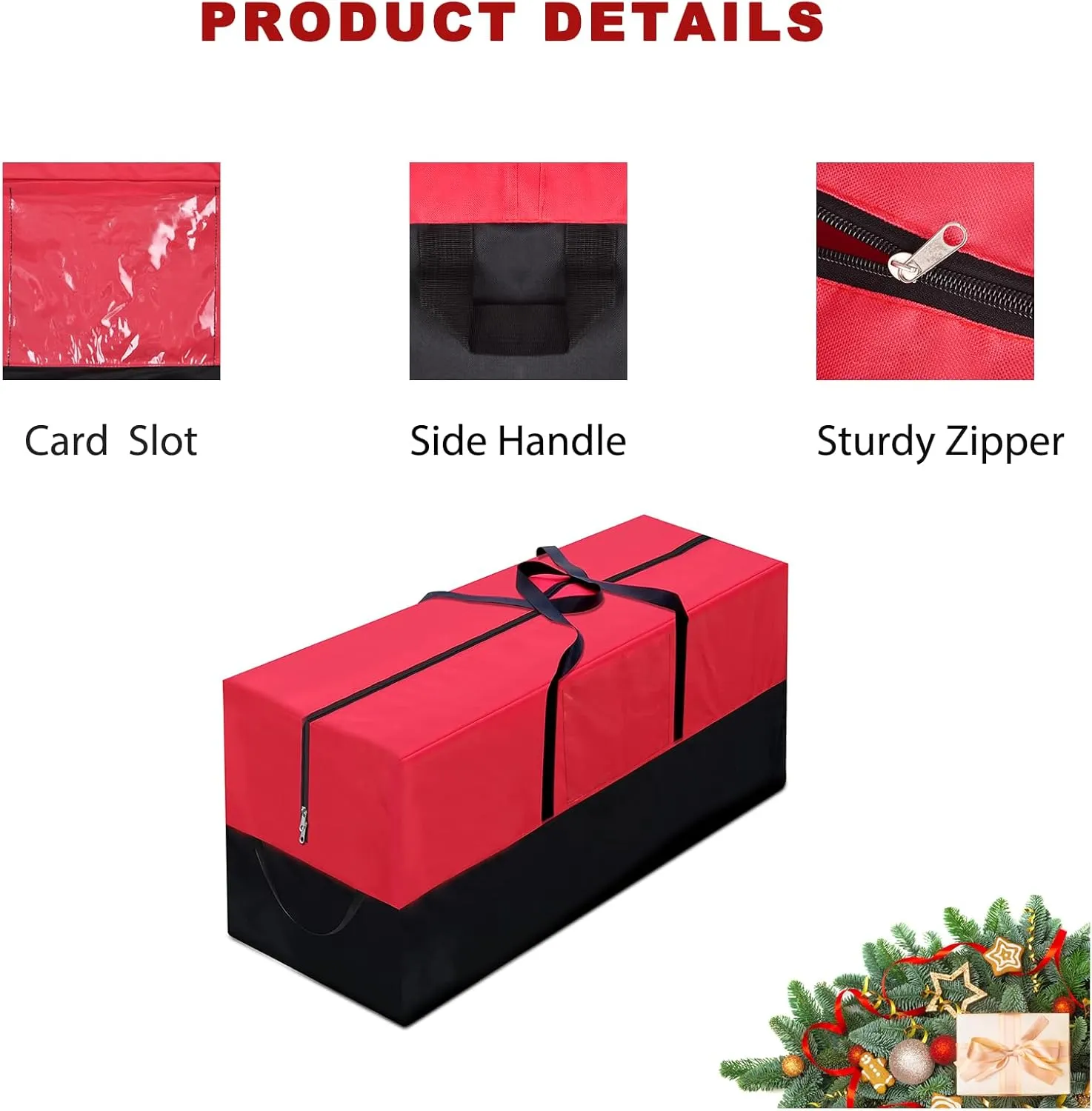 Christmas Tree Storage Bag, Fits Up 10 Ft Tall Artificial Trees-Heavy Duty Holiday Storage Box with Durable Reinforced Handles & Zipper & Transparent Pocket- 600D Oxford Tree Storage Container, Red