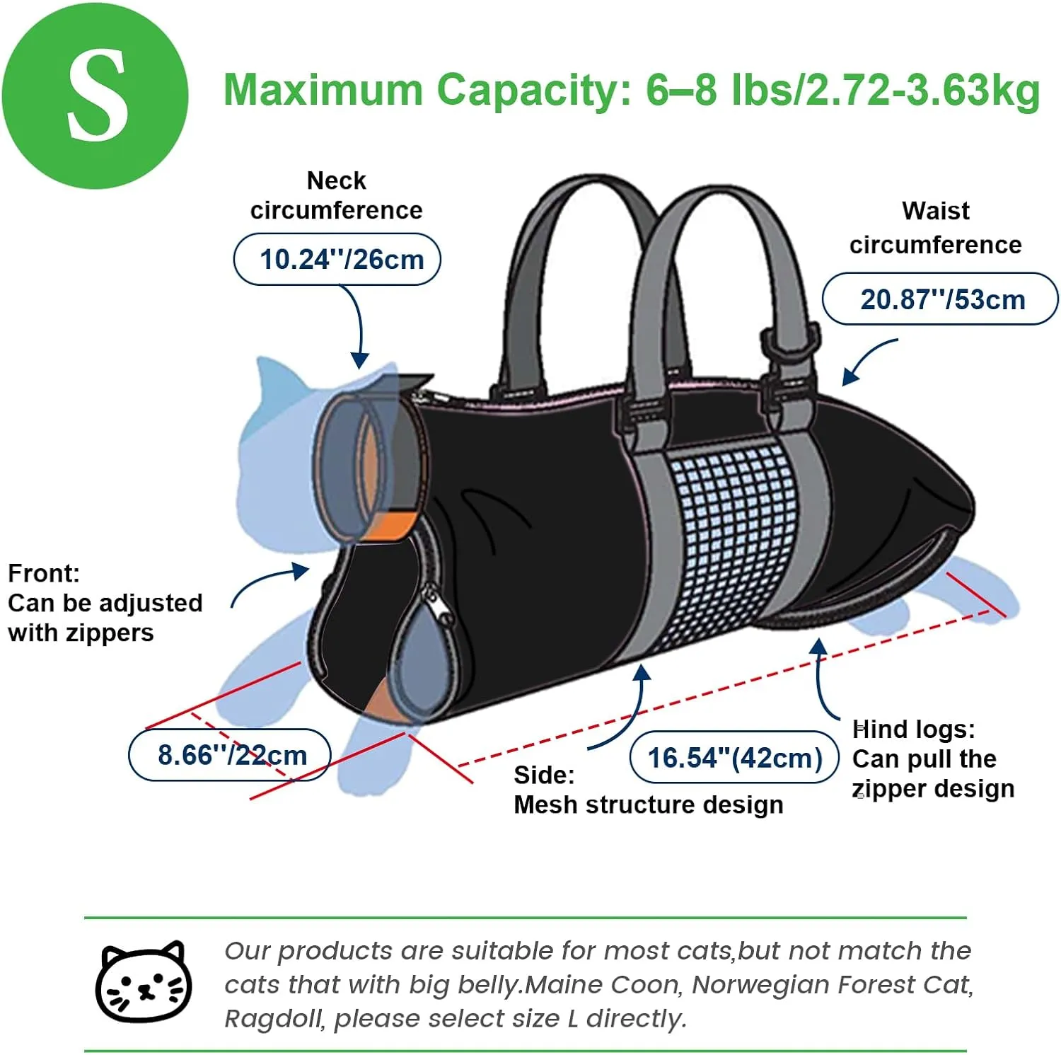 Cinf Cat Nail Clipping Cleaning Grooming Restraint Bag No Scratching Biting for Bathing Nail Trimming Injecting Examining(Black,S)