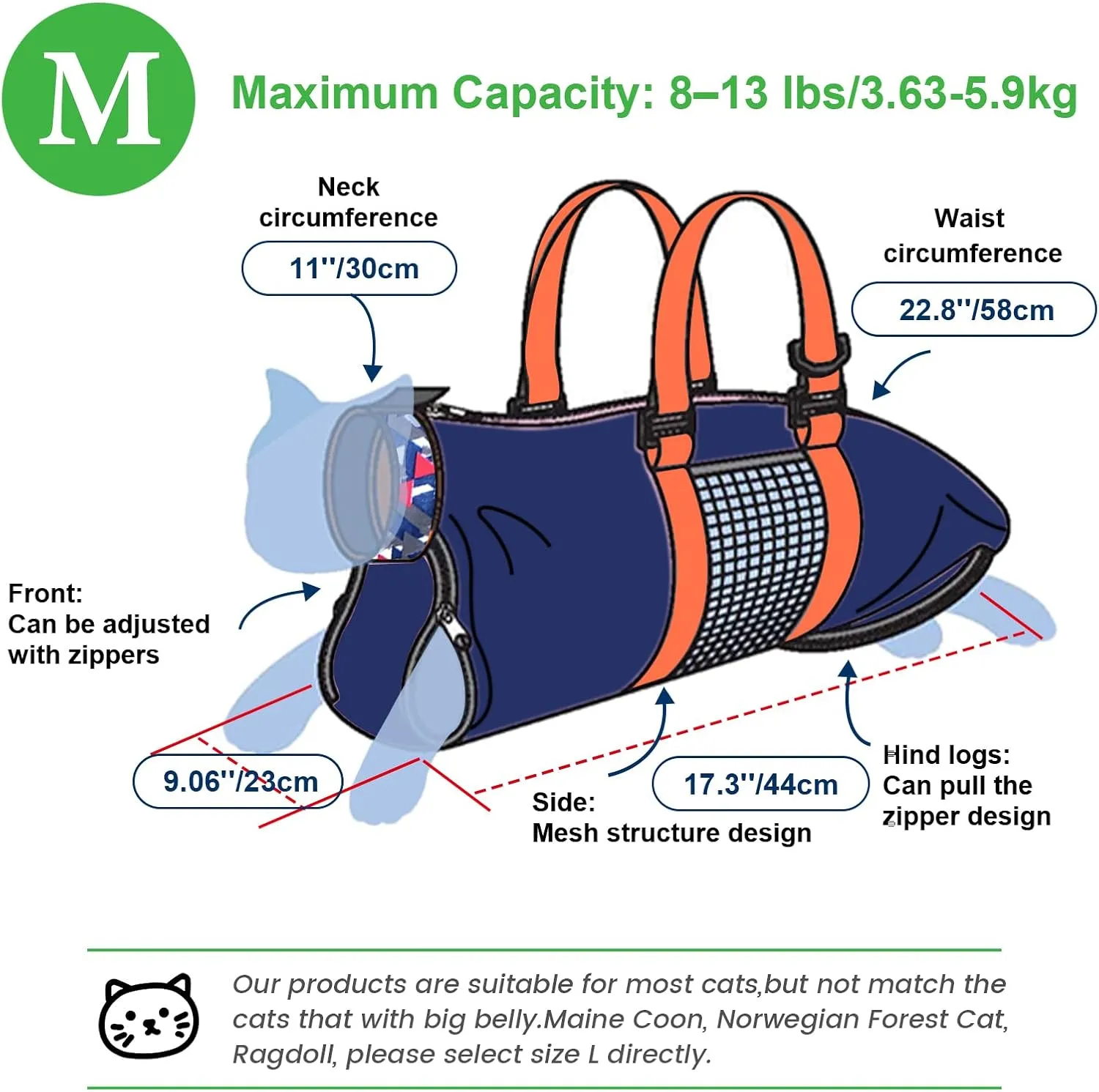 Cinf Cat Nail Clipping Cleaning Grooming Restraint Bag No Scratching Biting for Bathing Nail Trimming Injecting Examining(Navy Blue,M)