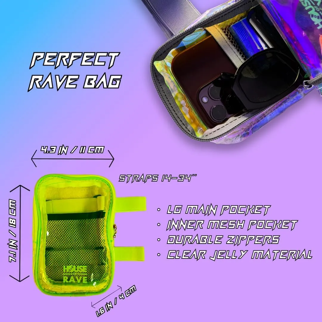 Clear Thigh Bag - Carnival Bag - Neon Thigh Bag w/Mesh Pocket & Double Zipper - Rave Bag for Women - Jelly Phone Holder Bag (Yellow)