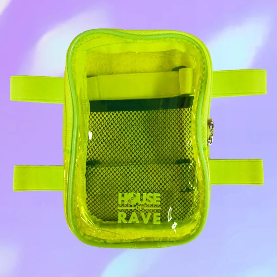 Clear Thigh Bag - Carnival Bag - Neon Thigh Bag w/Mesh Pocket & Double Zipper - Rave Bag for Women - Jelly Phone Holder Bag (Yellow)