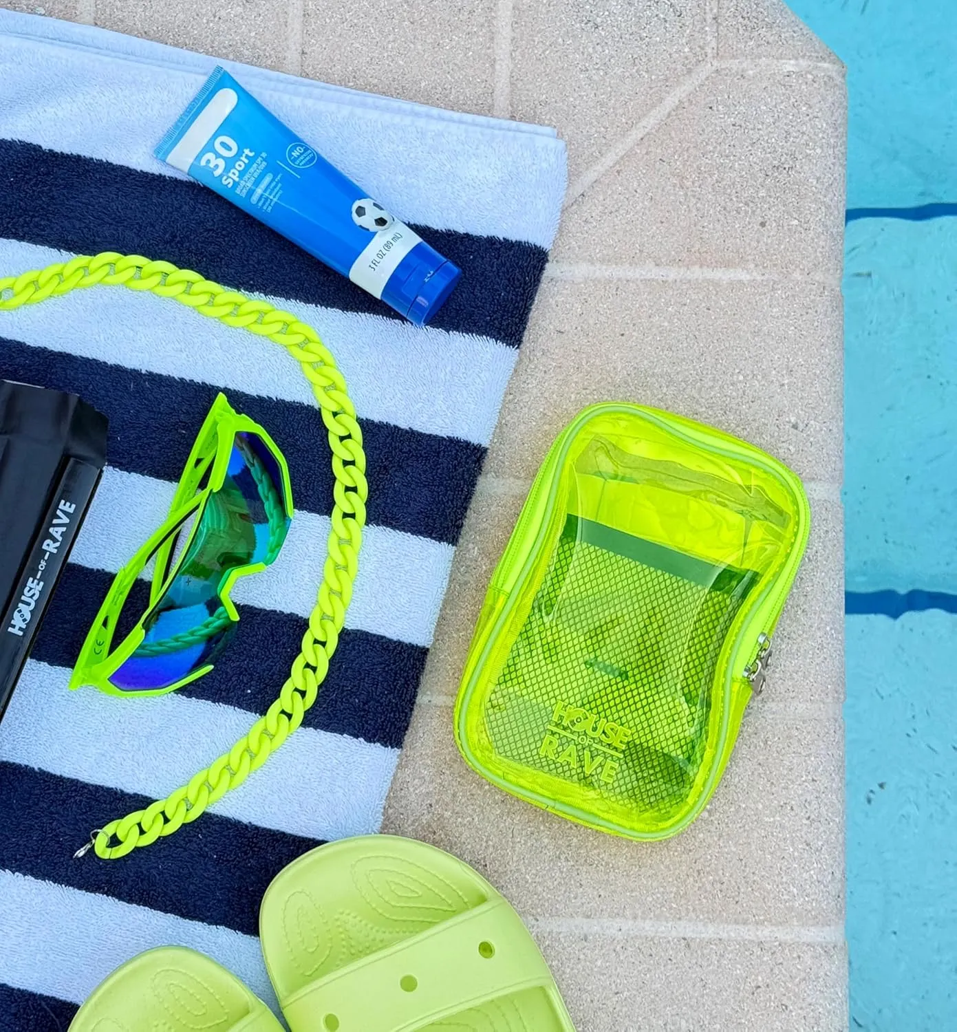 Clear Thigh Bag - Carnival Bag - Neon Thigh Bag w/Mesh Pocket & Double Zipper - Rave Bag for Women - Jelly Phone Holder Bag (Yellow)