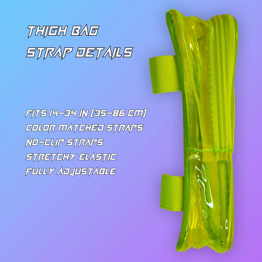 Clear Thigh Bag - Carnival Bag - Neon Thigh Bag w/Mesh Pocket & Double Zipper - Rave Bag for Women - Jelly Phone Holder Bag (Yellow)