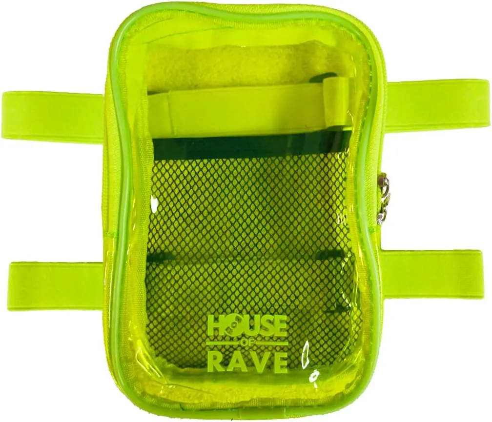 Clear Thigh Bag - Carnival Bag - Neon Thigh Bag w/Mesh Pocket & Double Zipper - Rave Bag for Women - Jelly Phone Holder Bag (Yellow)