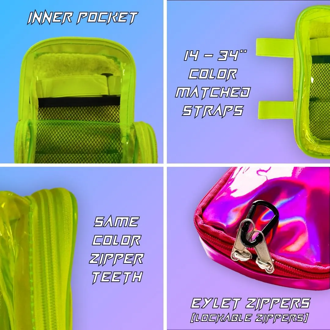 Clear Thigh Bag - Carnival Bag - Neon Thigh Bag w/Mesh Pocket & Double Zipper - Rave Bag for Women - Jelly Phone Holder Bag (Yellow)