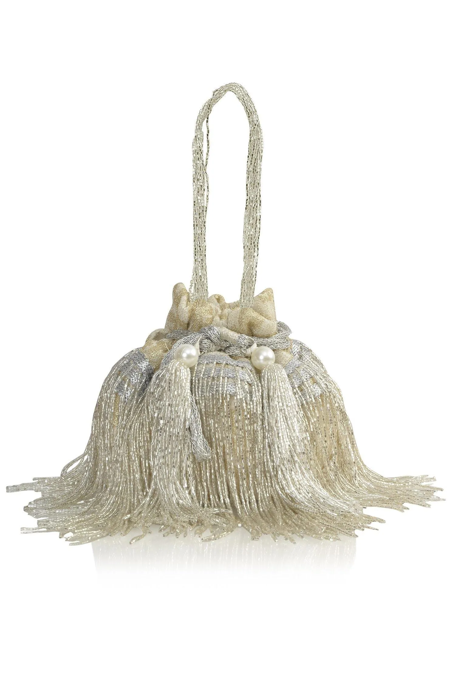 Cleopatra Collection: White and Silver Tassels Potli