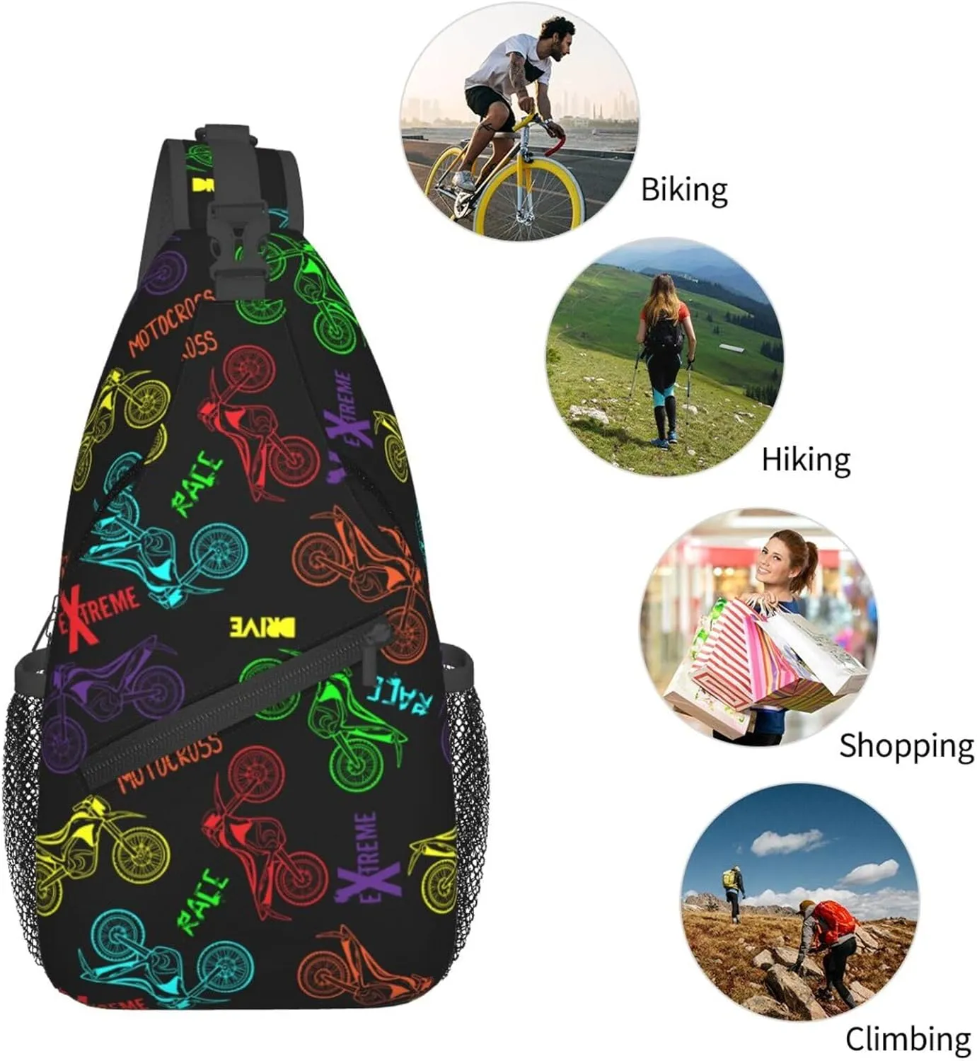 Clolorful Motorcycle Extreme Race Drive Chest Sling Bag Crossbody Shoulder Backpack Bag Gym Cycling Daypack Travel Hiking Cross Bag