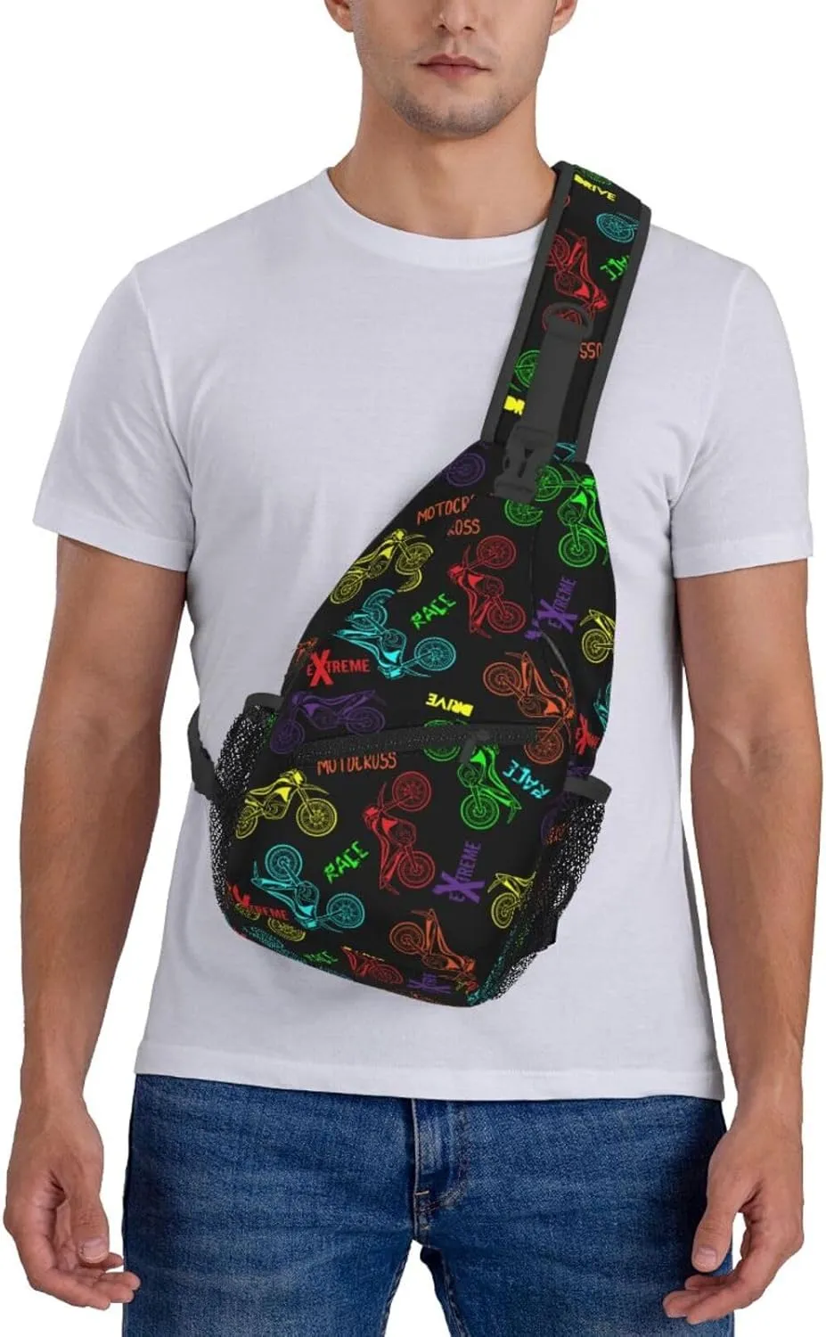 Clolorful Motorcycle Extreme Race Drive Chest Sling Bag Crossbody Shoulder Backpack Bag Gym Cycling Daypack Travel Hiking Cross Bag