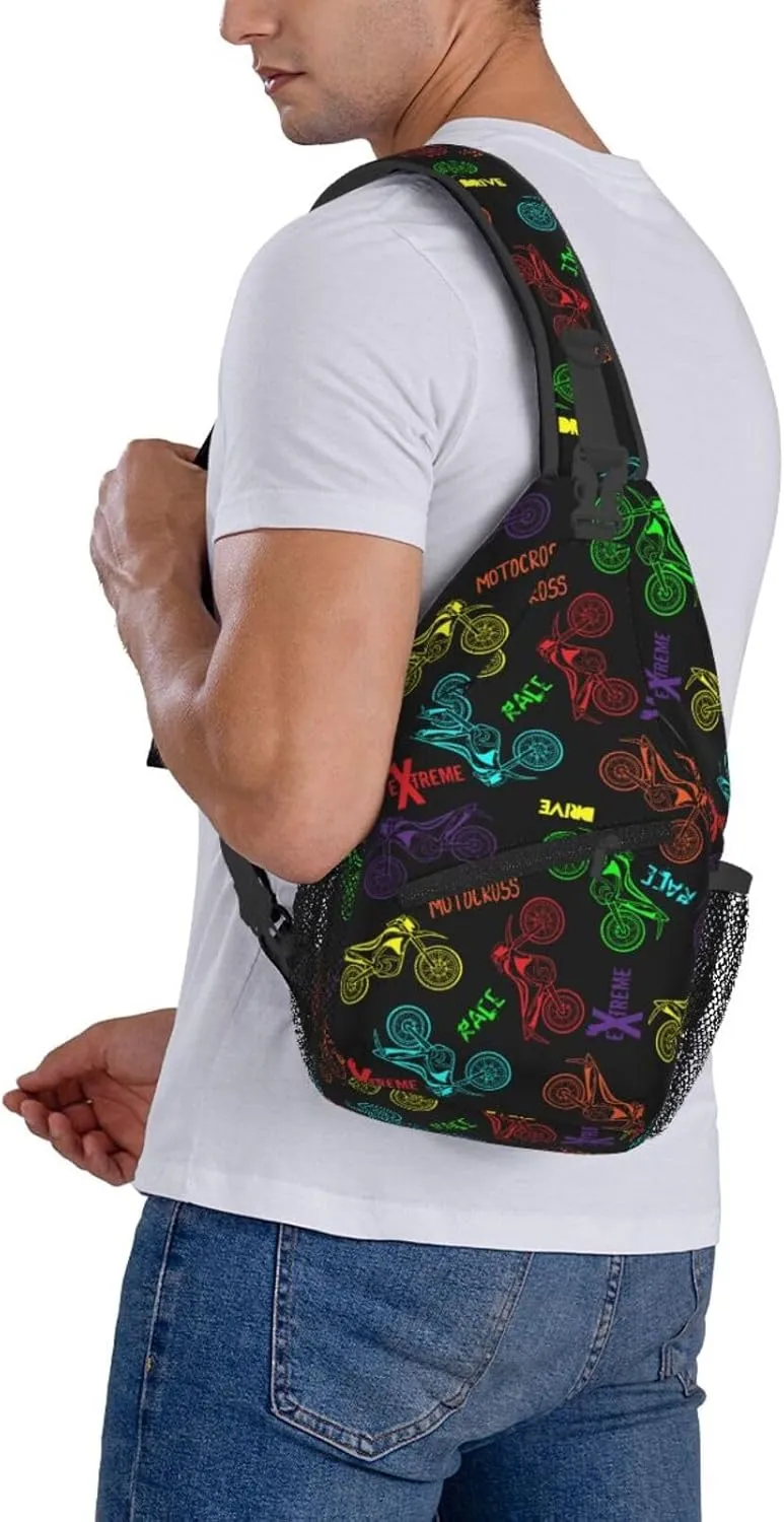 Clolorful Motorcycle Extreme Race Drive Chest Sling Bag Crossbody Shoulder Backpack Bag Gym Cycling Daypack Travel Hiking Cross Bag