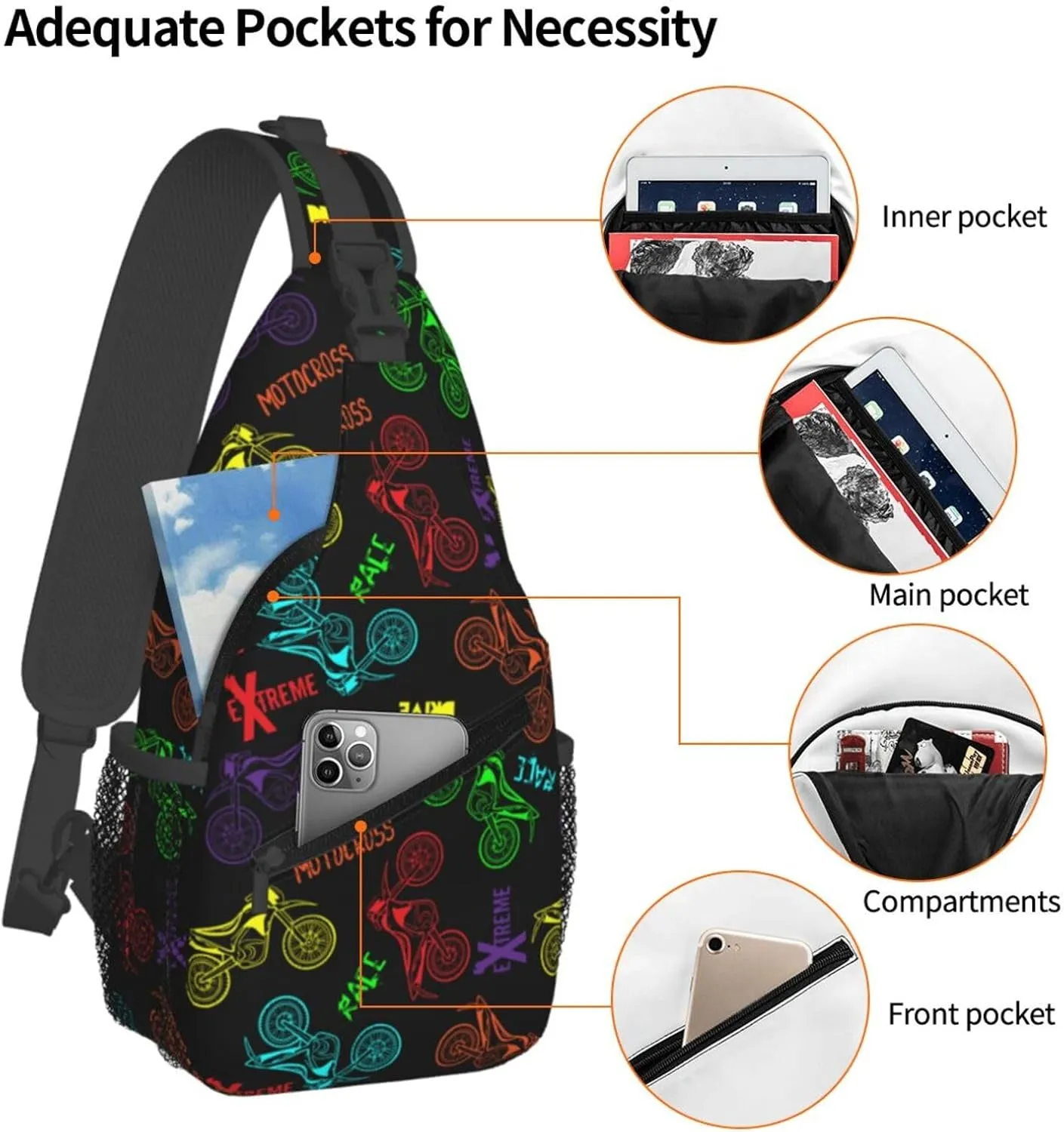 Clolorful Motorcycle Extreme Race Drive Chest Sling Bag Crossbody Shoulder Backpack Bag Gym Cycling Daypack Travel Hiking Cross Bag