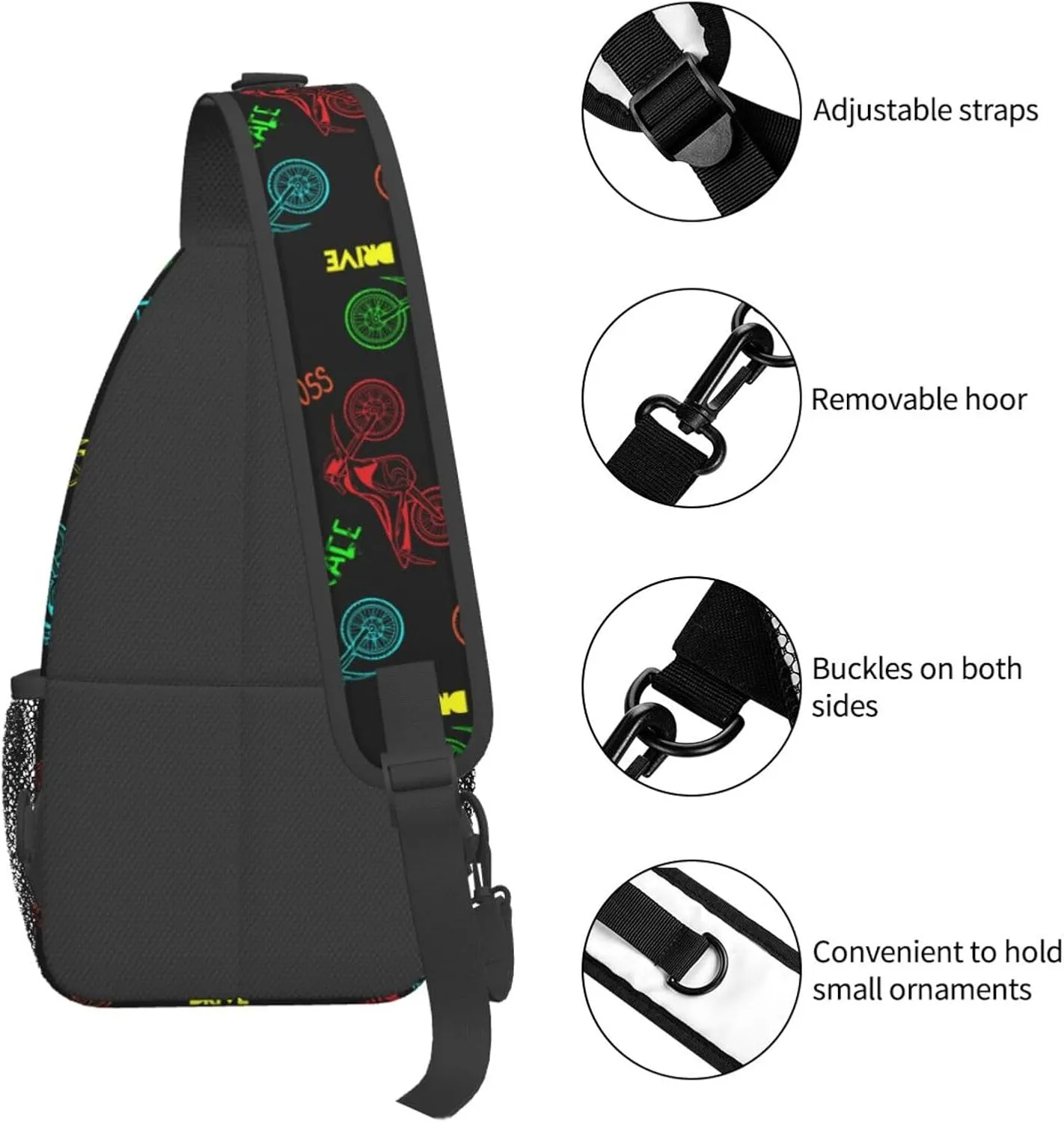 Clolorful Motorcycle Extreme Race Drive Chest Sling Bag Crossbody Shoulder Backpack Bag Gym Cycling Daypack Travel Hiking Cross Bag