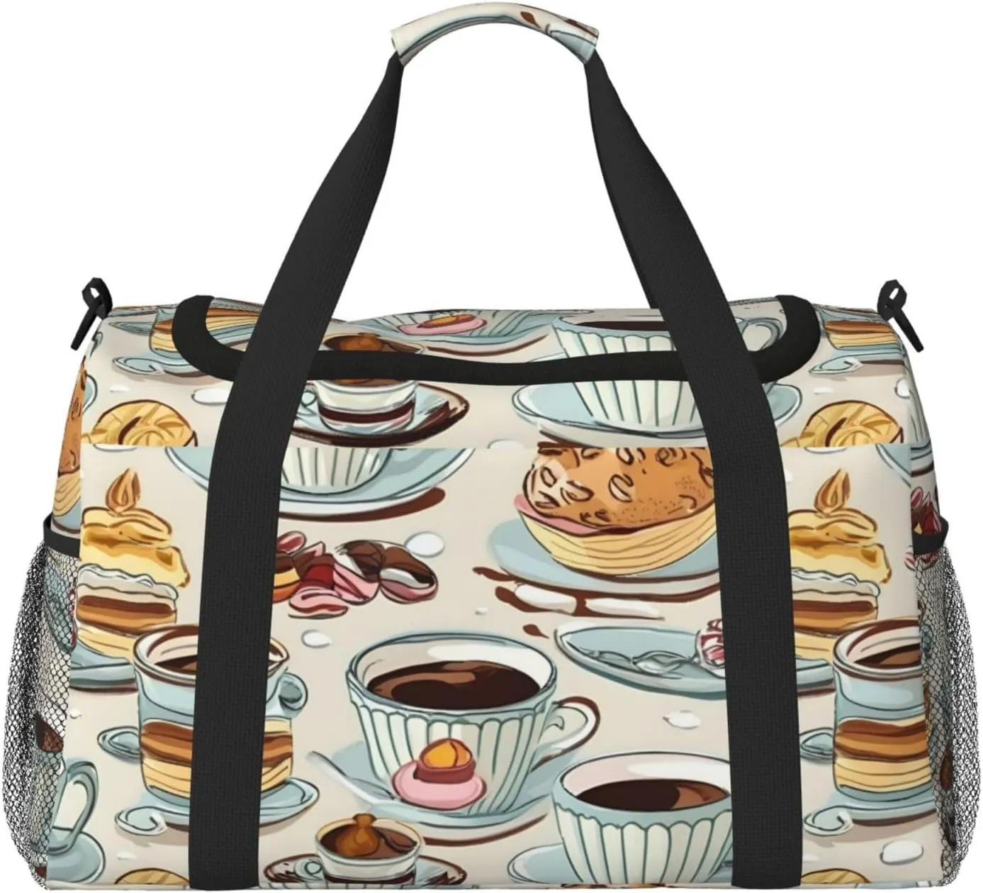 Coffee And Sweets Chocolate Travel Duffel Bag With Zippers And Handles, Big Foldable Duffle Bag For Family Vacations