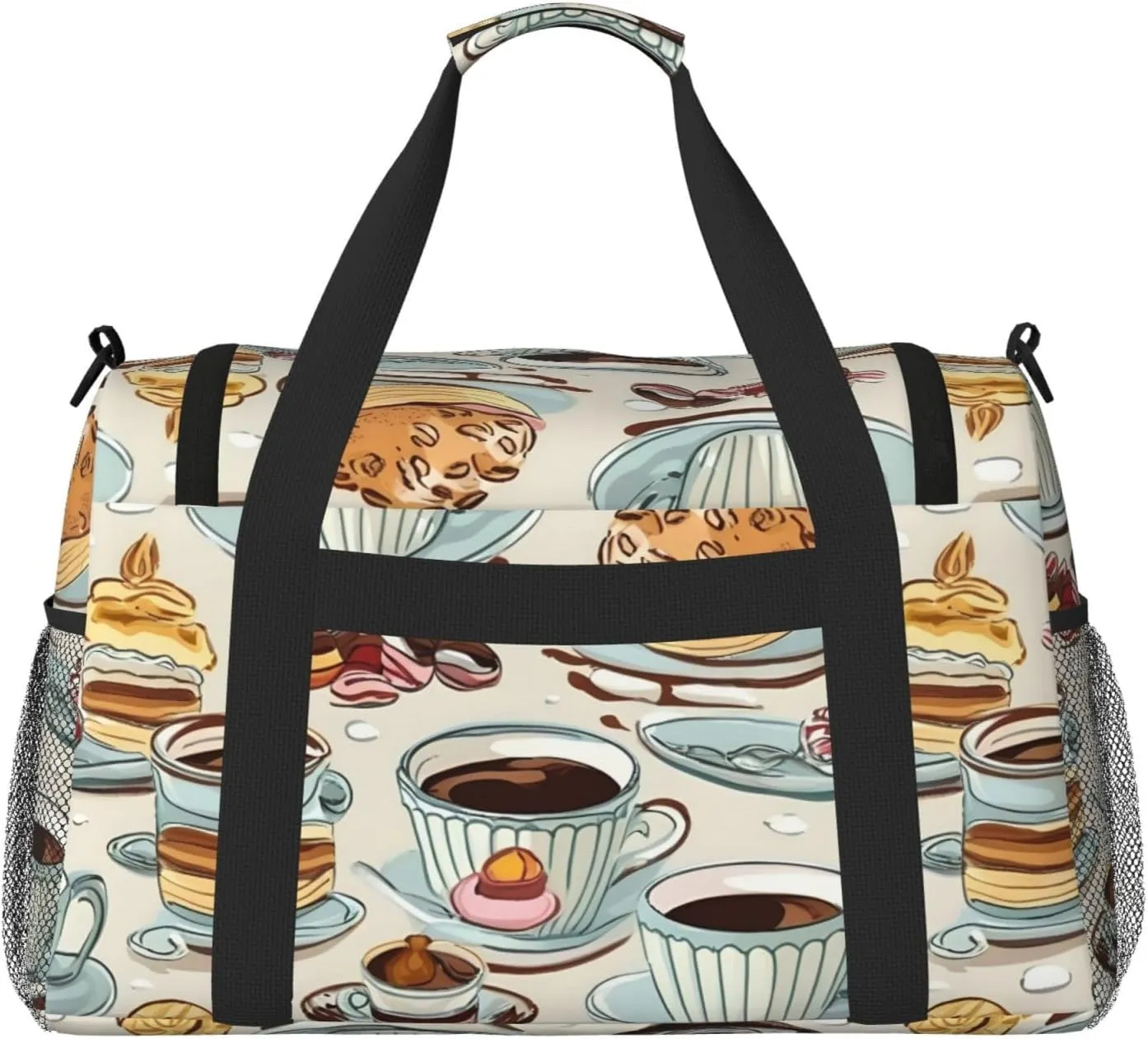 Coffee And Sweets Chocolate Travel Duffel Bag With Zippers And Handles, Big Foldable Duffle Bag For Family Vacations