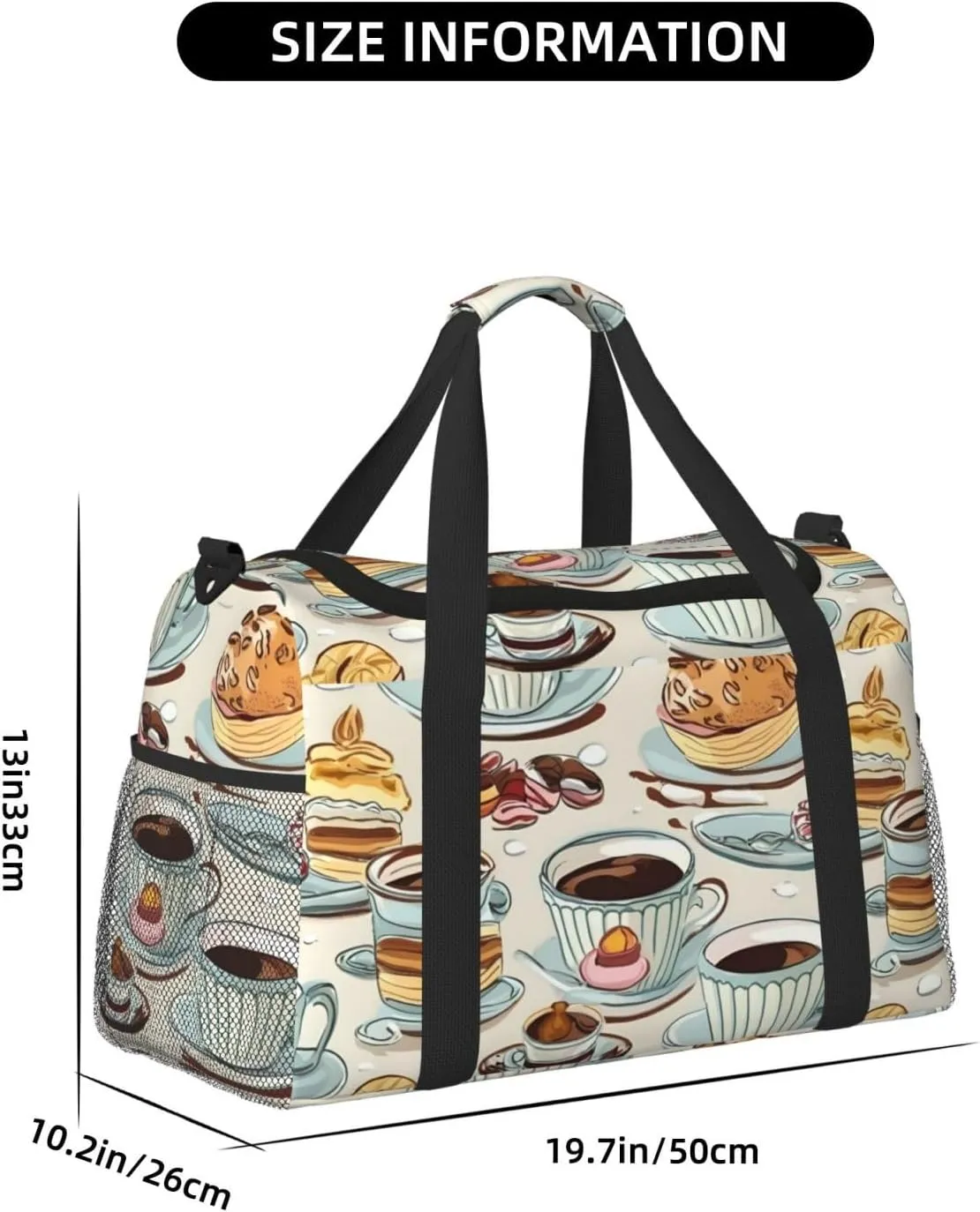 Coffee And Sweets Chocolate Travel Duffel Bag With Zippers And Handles, Big Foldable Duffle Bag For Family Vacations