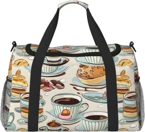 Coffee And Sweets Chocolate Travel Duffel Bag With Zippers And Handles, Big Foldable Duffle Bag For Family Vacations