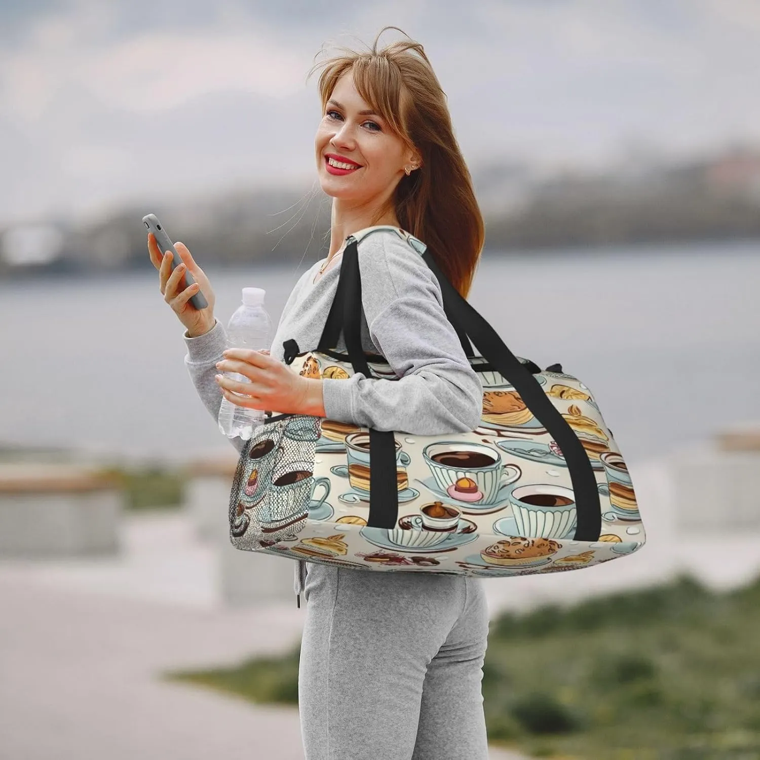 Coffee And Sweets Chocolate Travel Duffel Bag With Zippers And Handles, Big Foldable Duffle Bag For Family Vacations