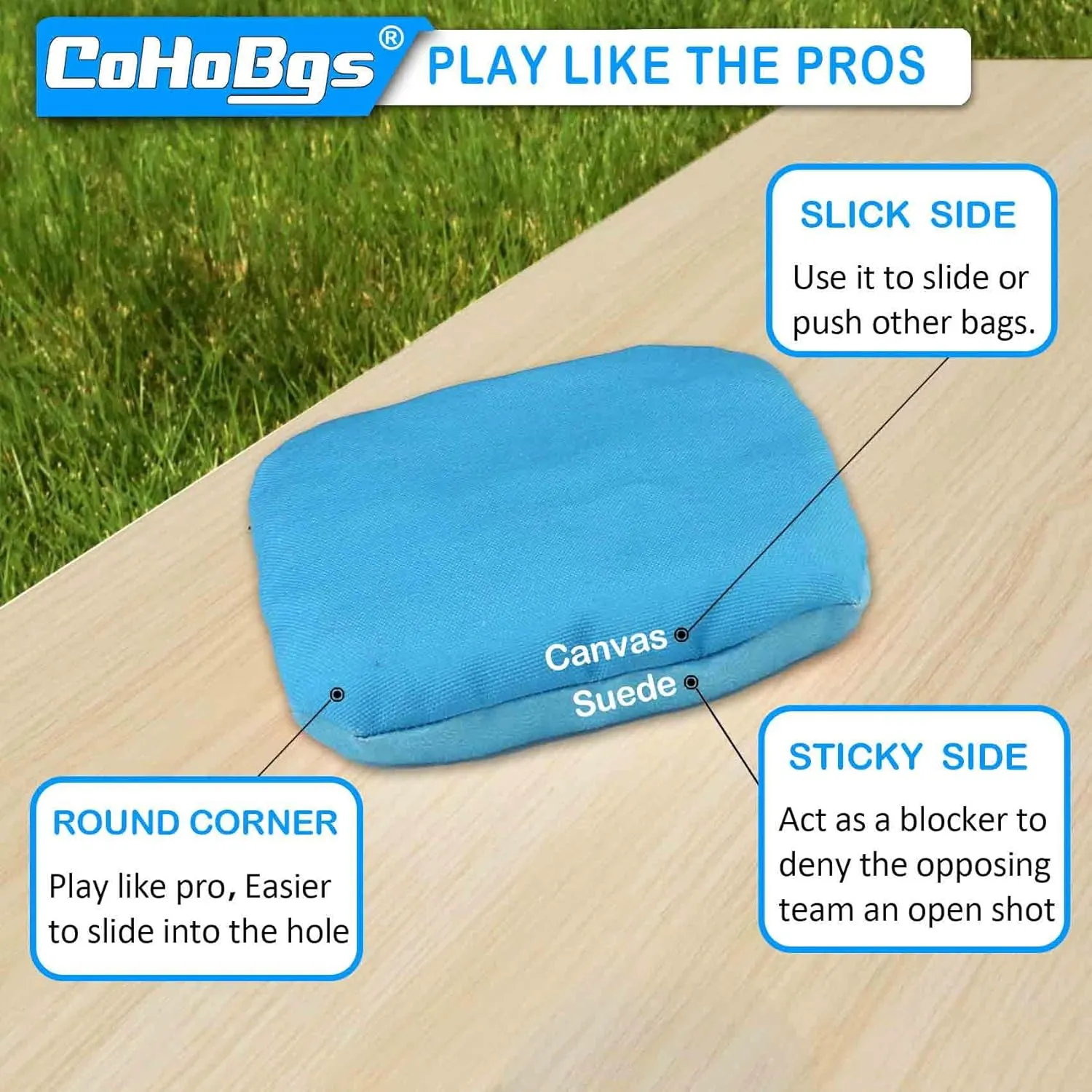 CoHoBgs Corn Hole Bags Set 8, Professional Cornhole Bags Dual-Sided Slick & Stick Resin Filled Suede and Duck Canvas Bean Bags for Cornhole Game Includes Carry Case