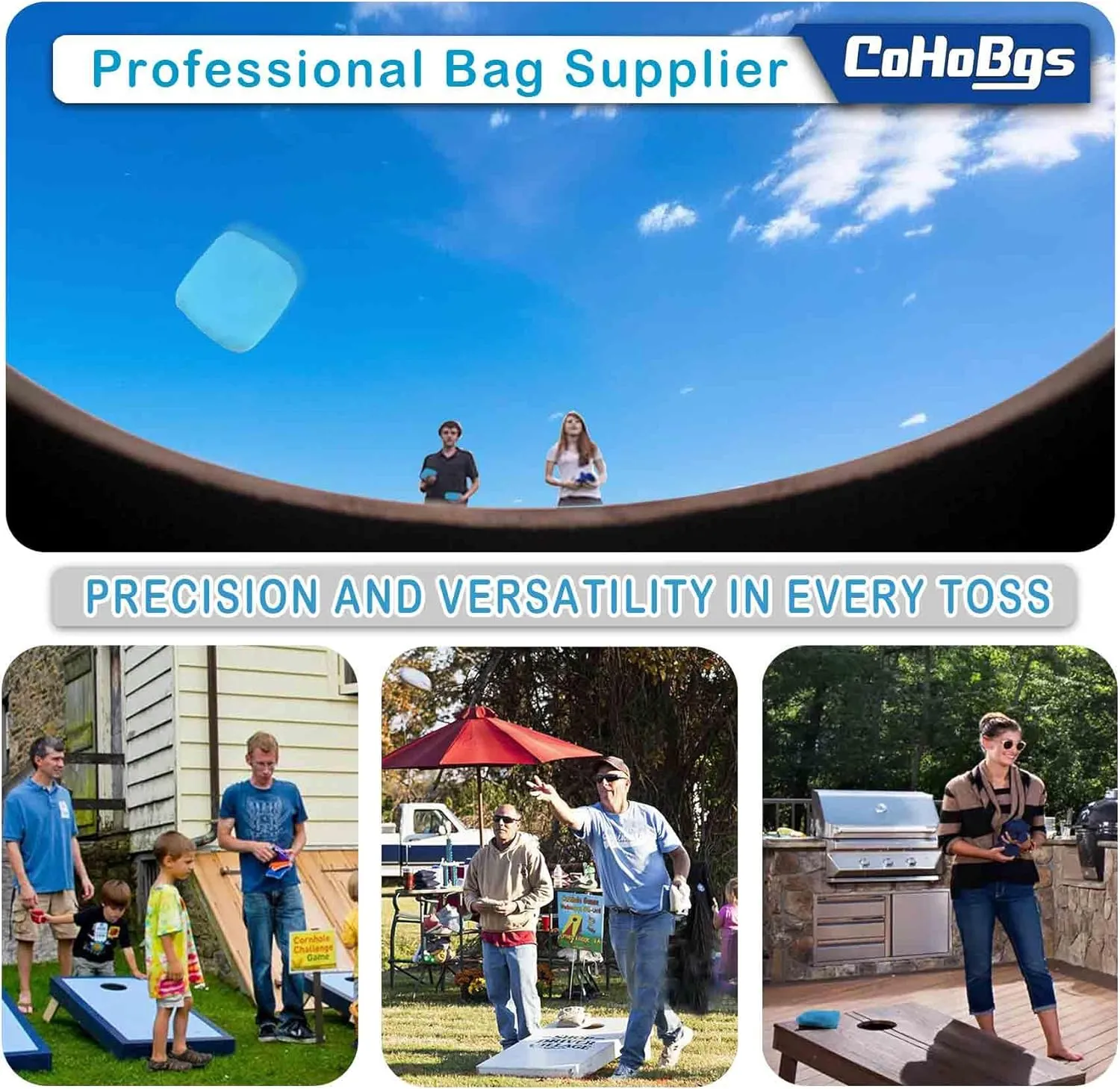 CoHoBgs Corn Hole Bags Set 8, Professional Cornhole Bags Dual-Sided Slick & Stick Resin Filled Suede and Duck Canvas Bean Bags for Cornhole Game Includes Carry Case