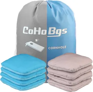 CoHoBgs Corn Hole Bags Set 8, Professional Cornhole Bags Dual-Sided Slick & Stick Resin Filled Suede and Duck Canvas Bean Bags for Cornhole Game Includes Carry Case