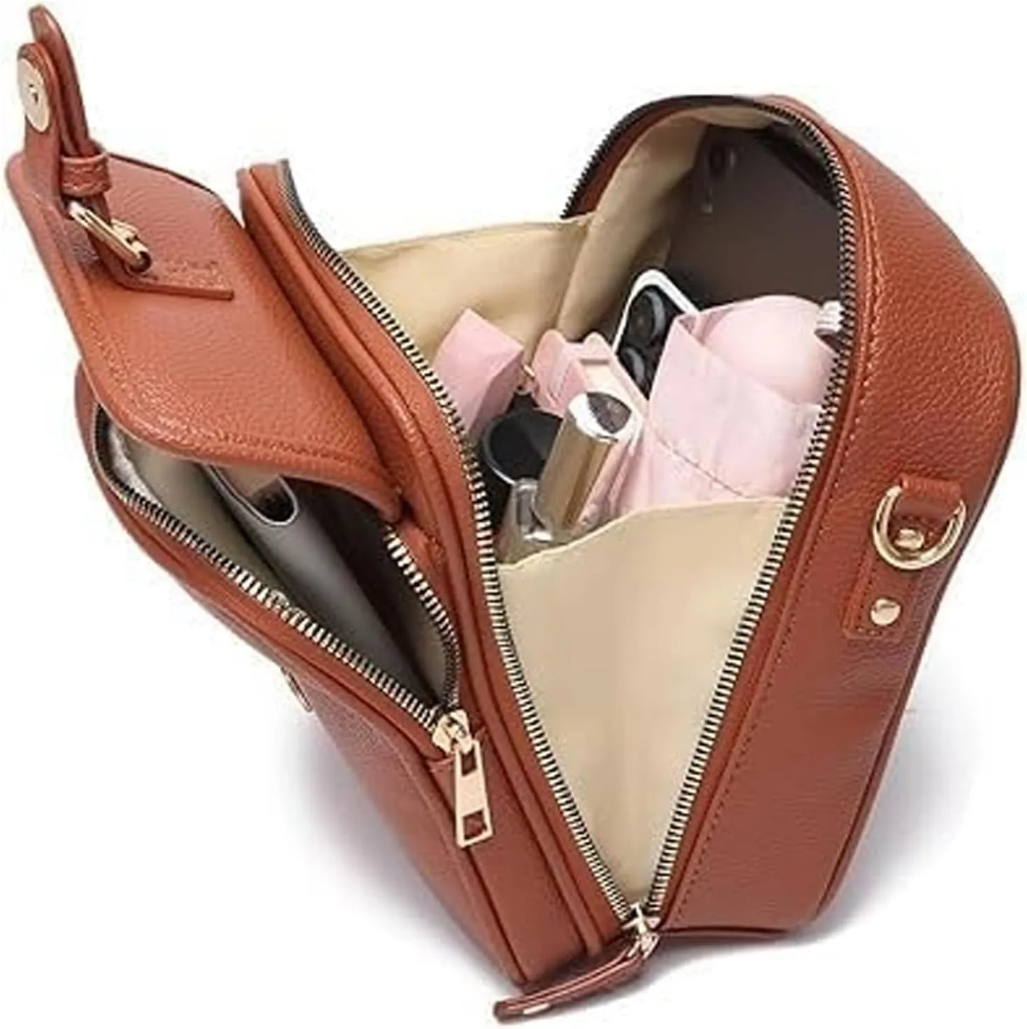 CollaboratenVegan Leather Crossbody Bag - Double Layer Large Capacity Anti-Theft Mini Messenger Bag for Women/Men