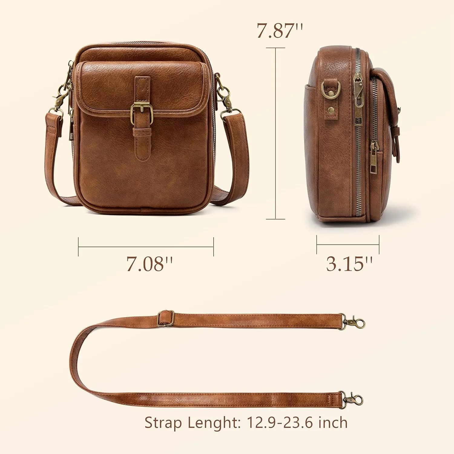 CollaboratenVegan Leather Crossbody Bag - Double Layer Large Capacity Anti-Theft Mini Messenger Bag for Women/Men