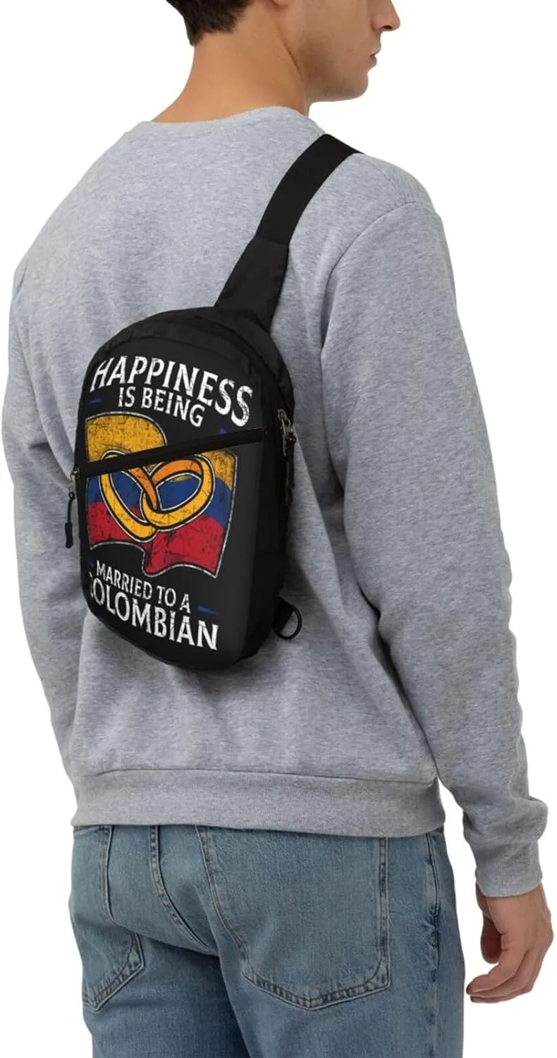 Colombia Marriage Colombian Married Flag Culture Packable Crossbody Bag Portable Sling Bags Foldable Travel Daypack Reusable Sports Shoulder Backpack Diagonally Chest Bag for Workout