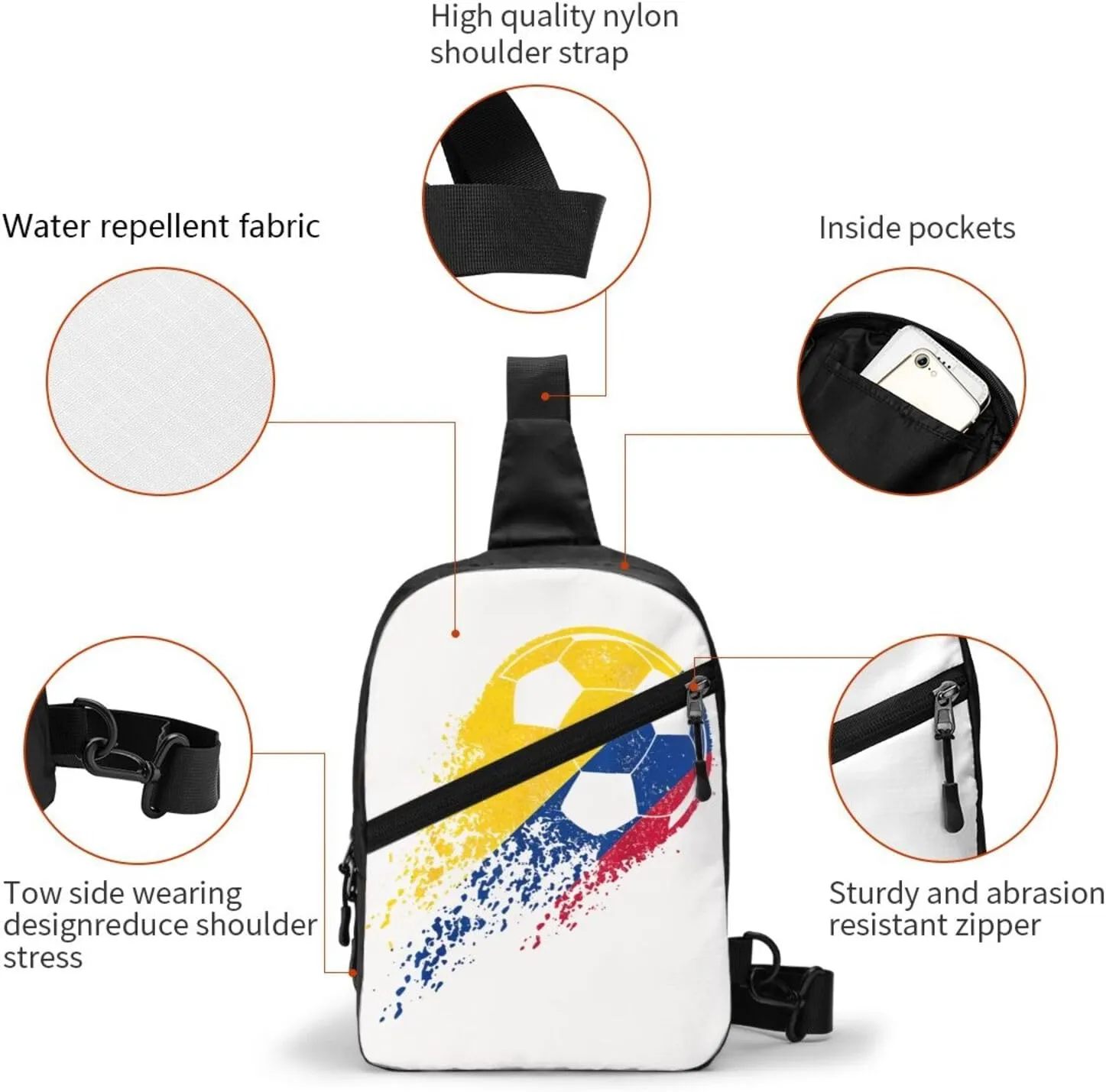 Colombia Soccer Colombian Flag Pride Soccer Player Packable Crossbody Bag Portable Sling Bags Foldable Travel Daypack Reusable Sports Shoulder Backpack Diagonally Chest Bag for Workout