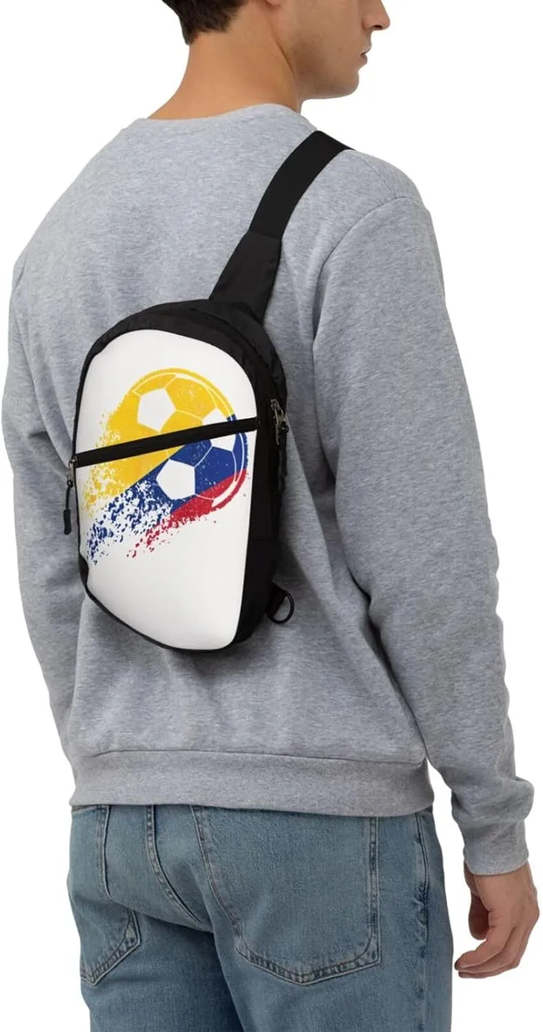 Colombia Soccer Colombian Flag Pride Soccer Player Packable Crossbody Bag Portable Sling Bags Foldable Travel Daypack Reusable Sports Shoulder Backpack Diagonally Chest Bag for Workout